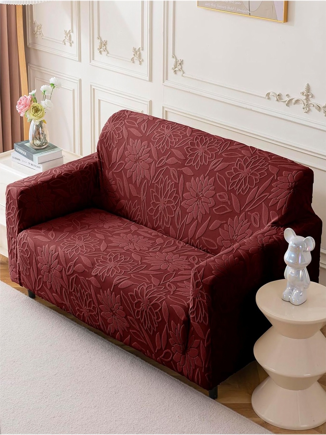 

HOUSE OF QUIRK Maroon Jacquard Soft Touching 3 Seater Sofa Cover