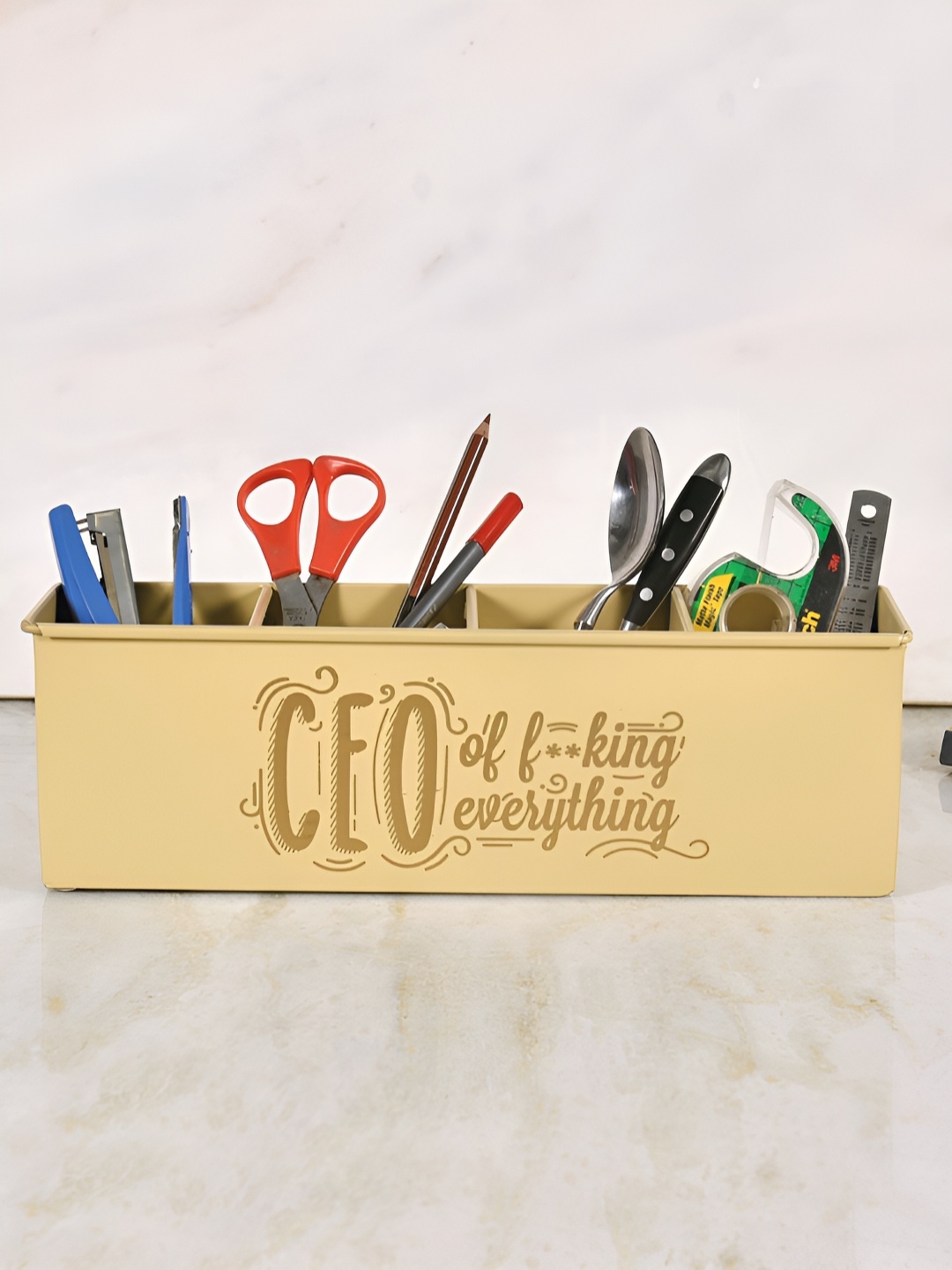 

Living With Elan Yellow Typography Printed Multifunctional Desk Organisers