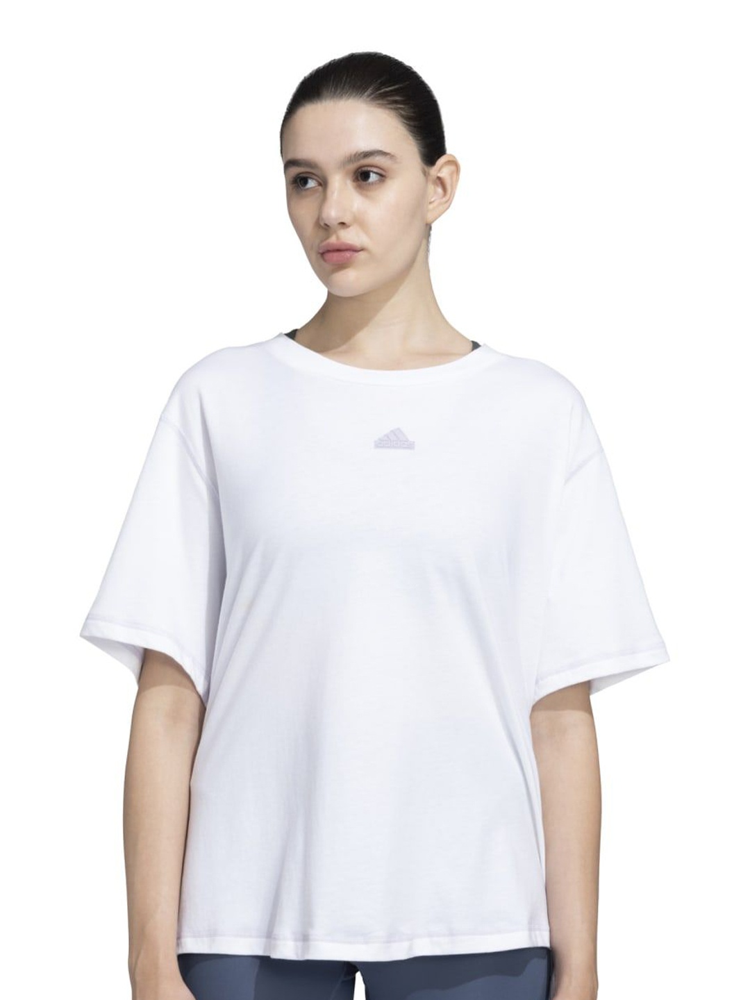 

ADIDAS Women Solid Round Neck Cotton Relaxed Fit T-shirt, White