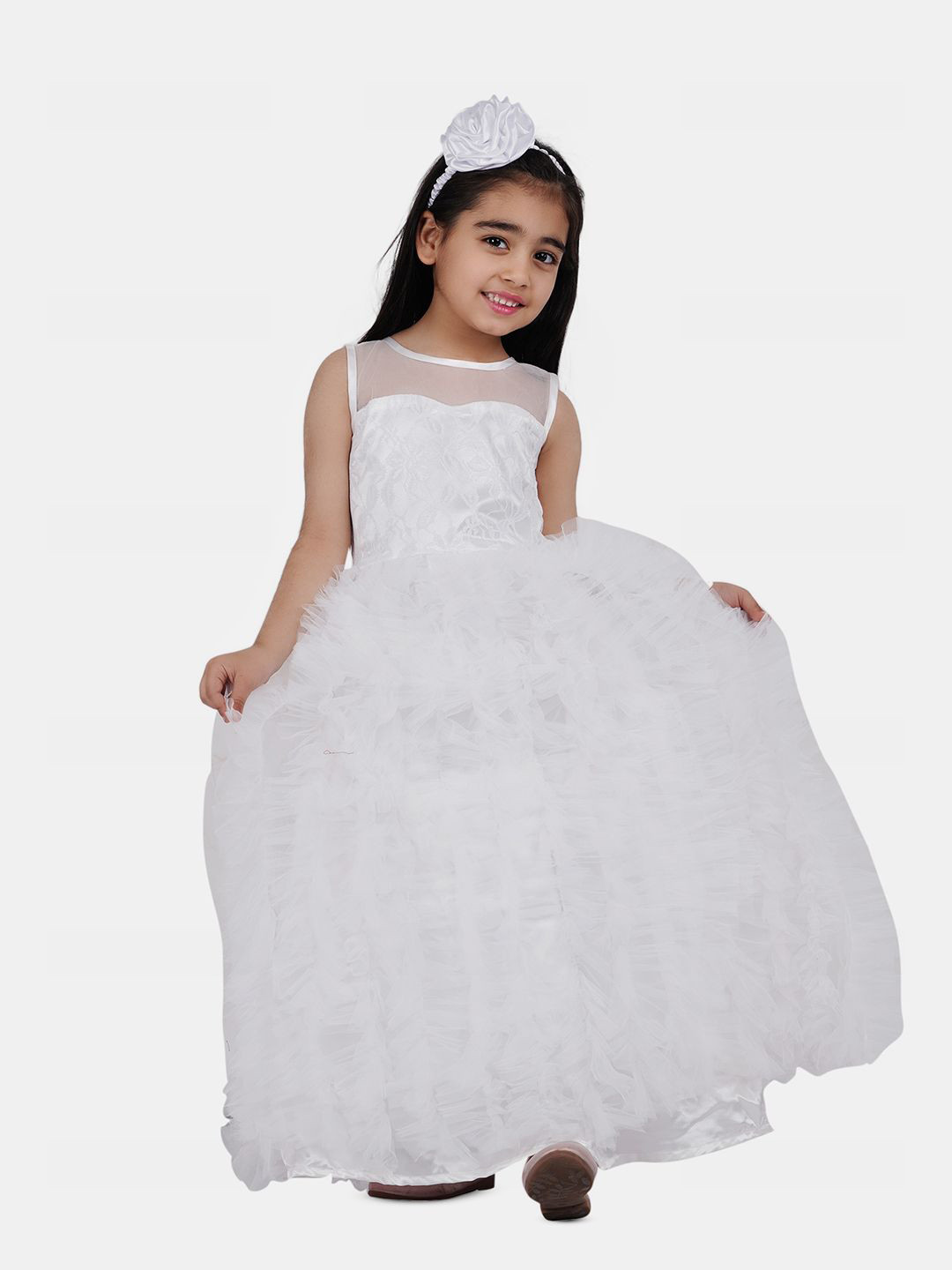 

Wish little Girls Net A-Line Maxi Dress, White