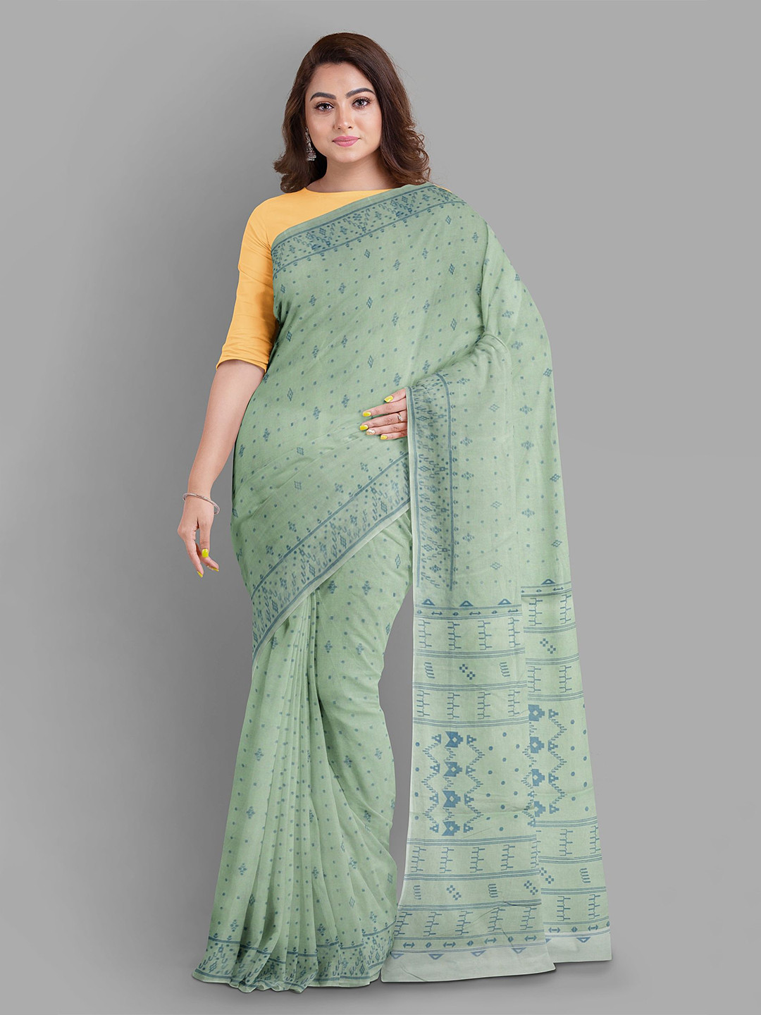

The Chennai Silks Woven Design Pure Cotton Taant Saree, Green