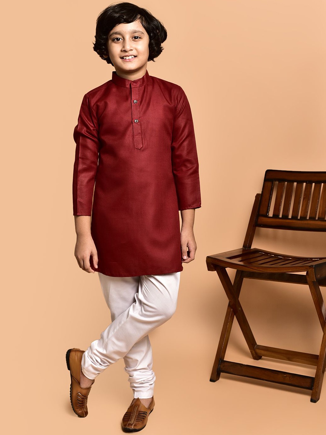 

PRINTCULTR Boys Mandarin Collar Cotton Straight Kurta, Red