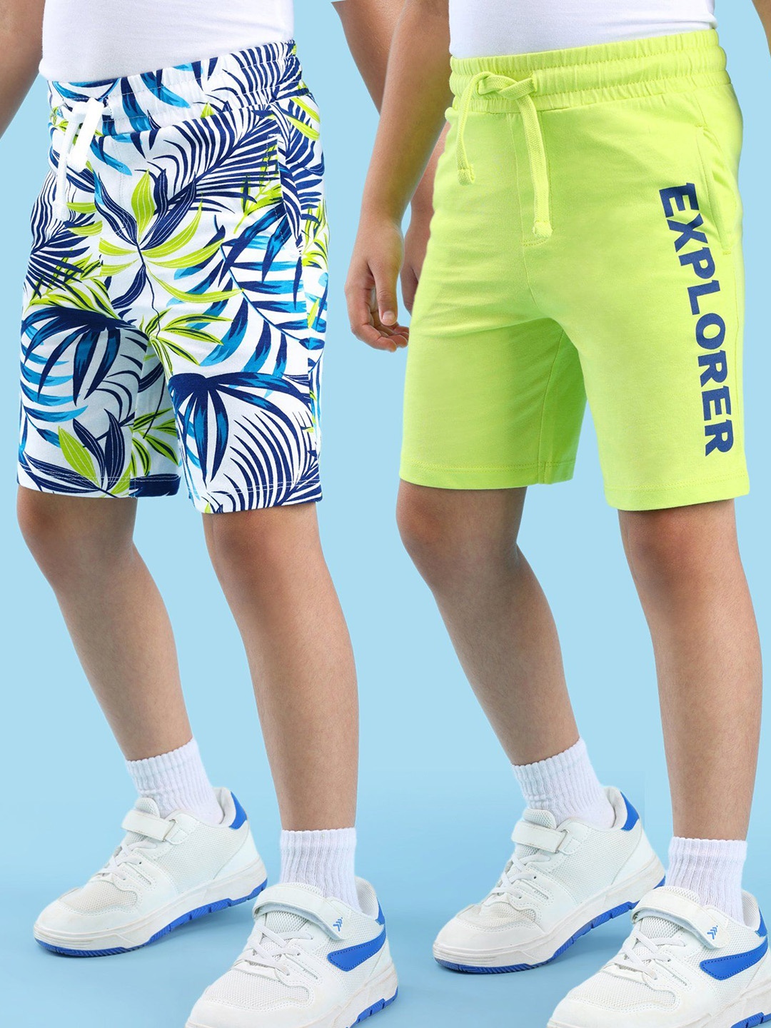 

Honeyhap Boys Mid-Rise Regular Striped Regular Fit Graphic Printed Shorts, White