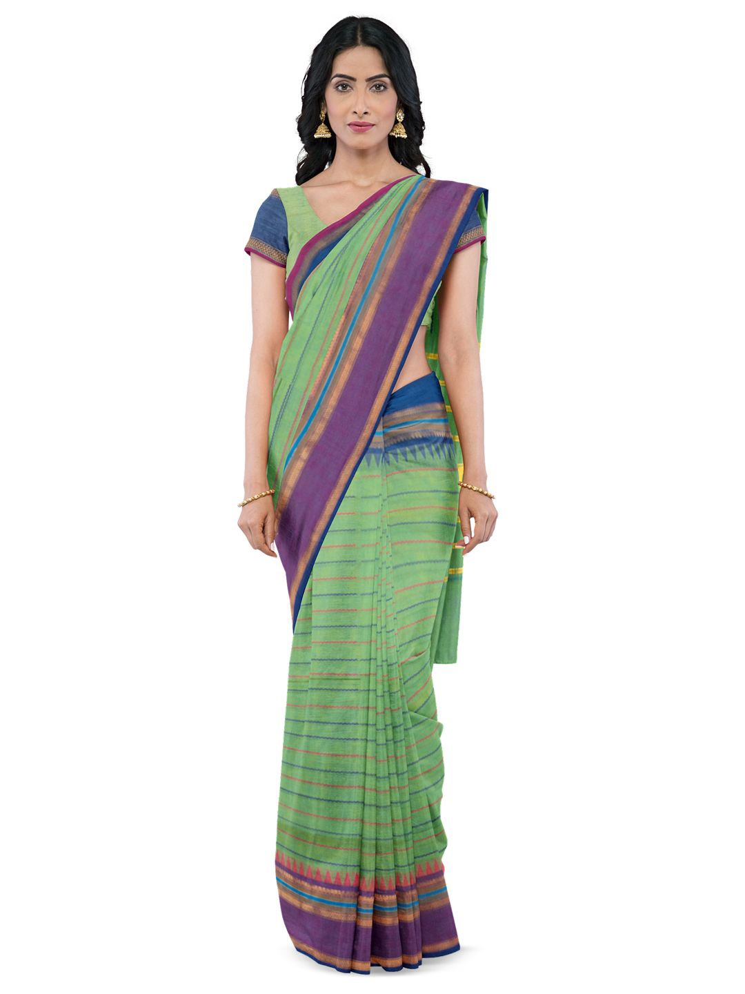 

Avishya Woven Design Zari Pure Cotton Kanjeevaram Saree, Green