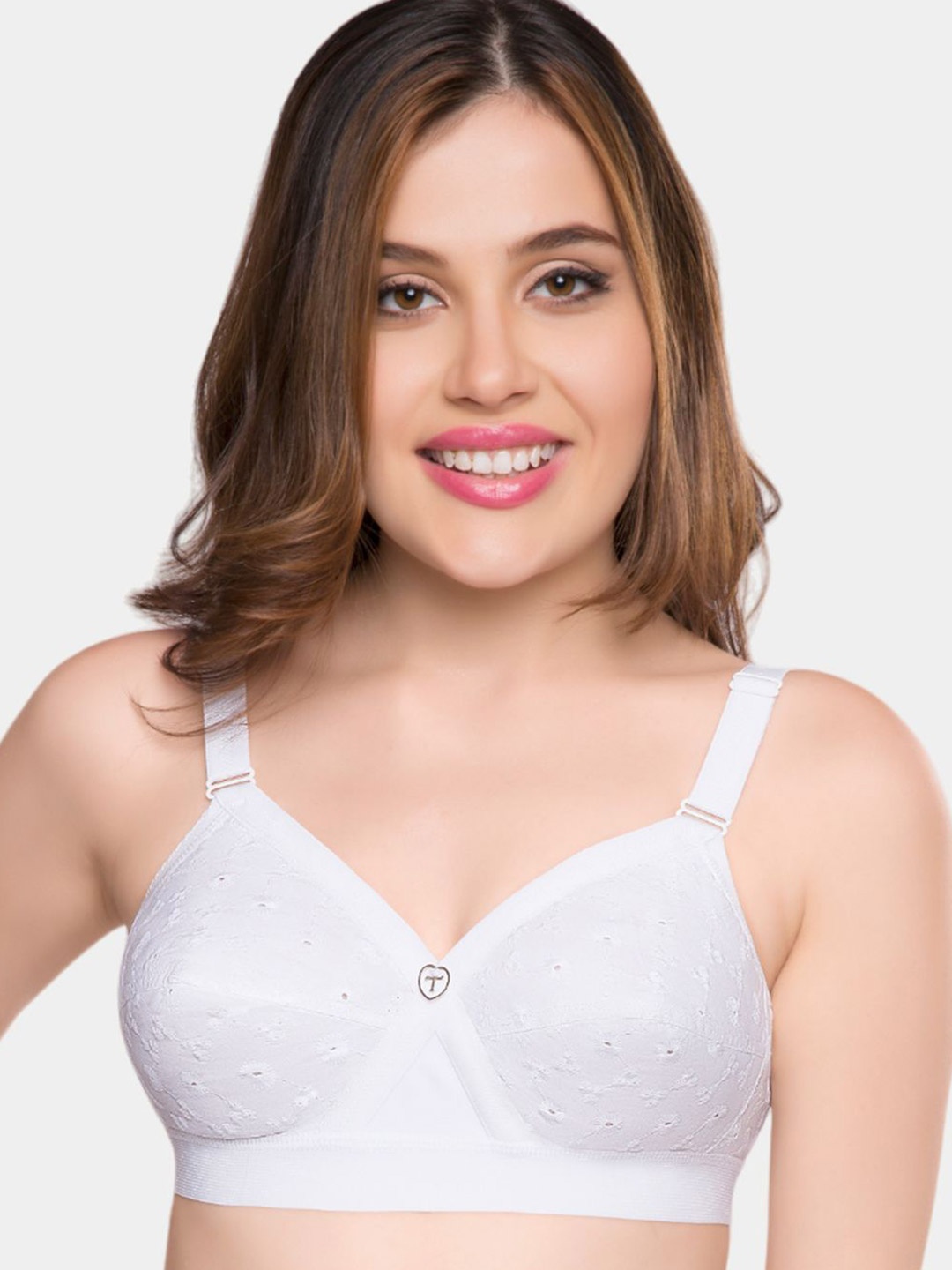 

Trylo Krutika Chikan Pure Cotton Non-Padded Non-Wired Full Coverage Bra, White