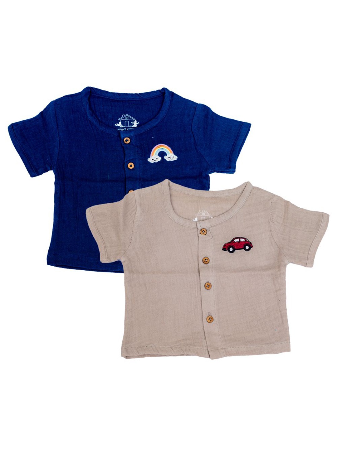 

BAESD Pack Of 2 Boys Smart Collarless Solid Organic Cotton Casual Shirts, Navy blue