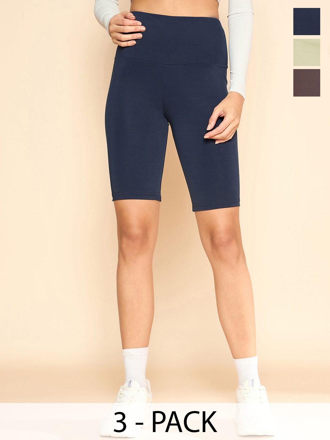 

COLOR CAPITAL Women Pack Of 4Above Knee Gym Tights, Navy blue