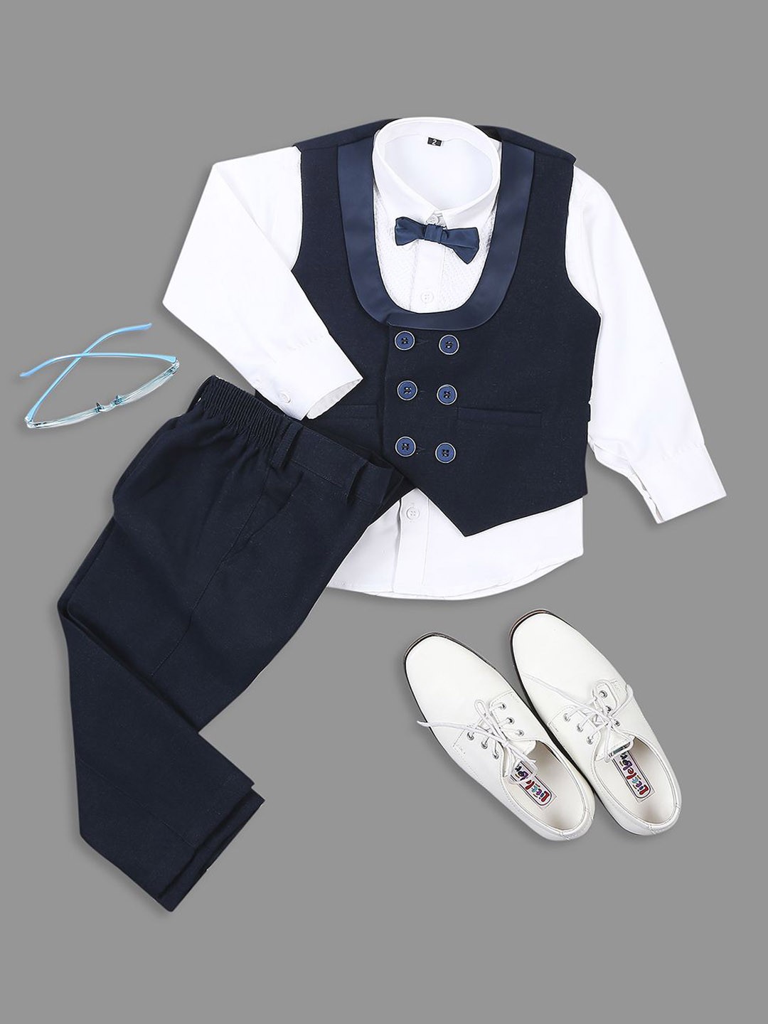 

YK Kids-Boys Double-Breasted 4 Pcs Party Suit, Navy blue