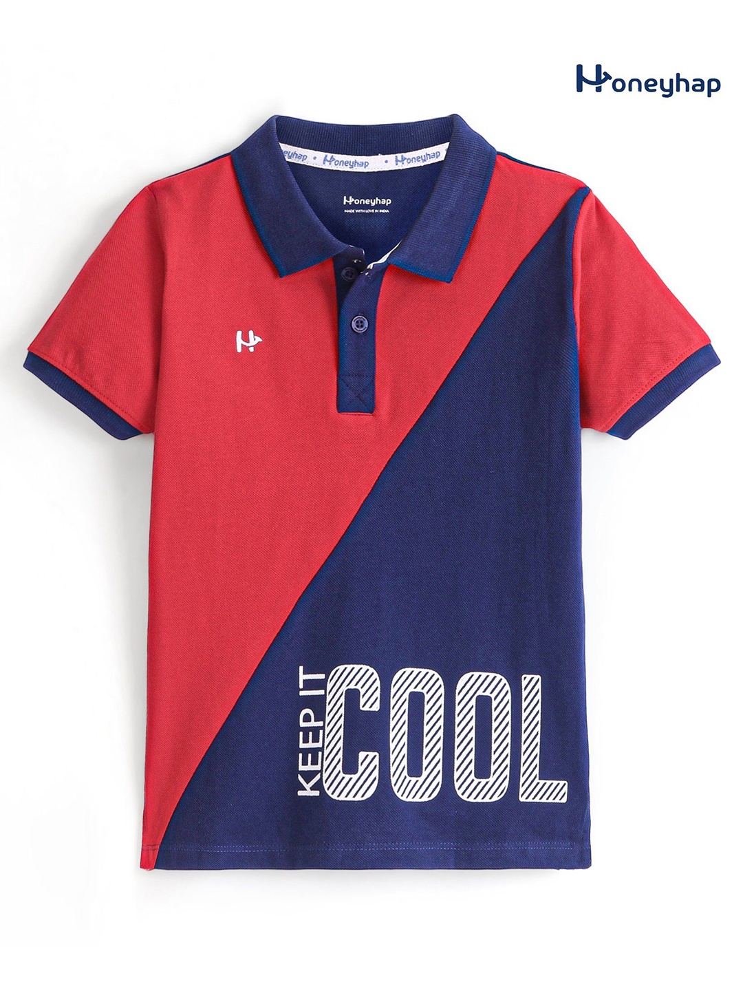 

Honeyhap Boys Colourblocked Boat Neck Cotton T-shirt, Navy blue