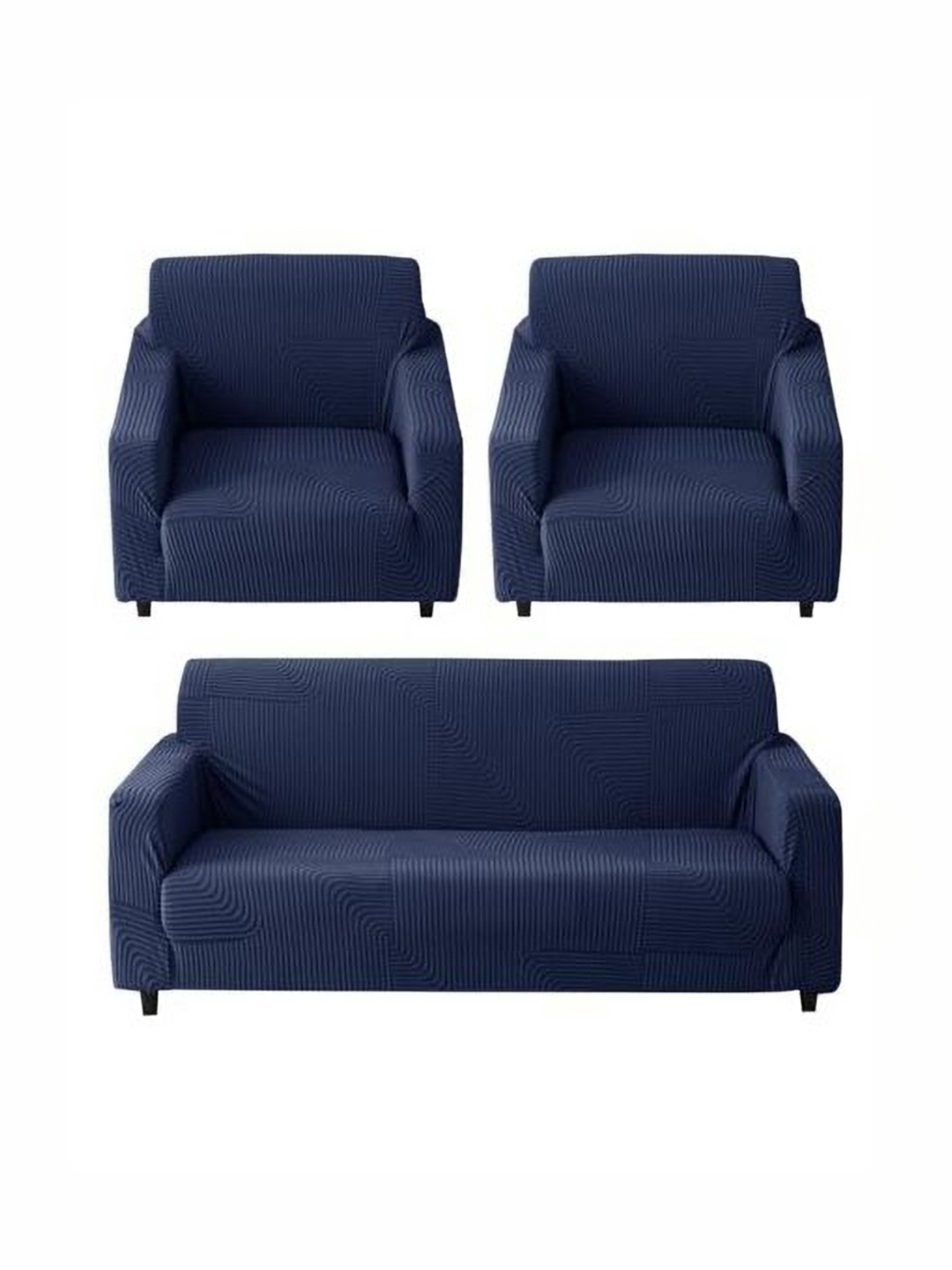 

HOUSE OF QUIRK Navy Blue Jacquard 3 Pieces 3-Seater + 1 Seater + 1 Seater Sofa Covers