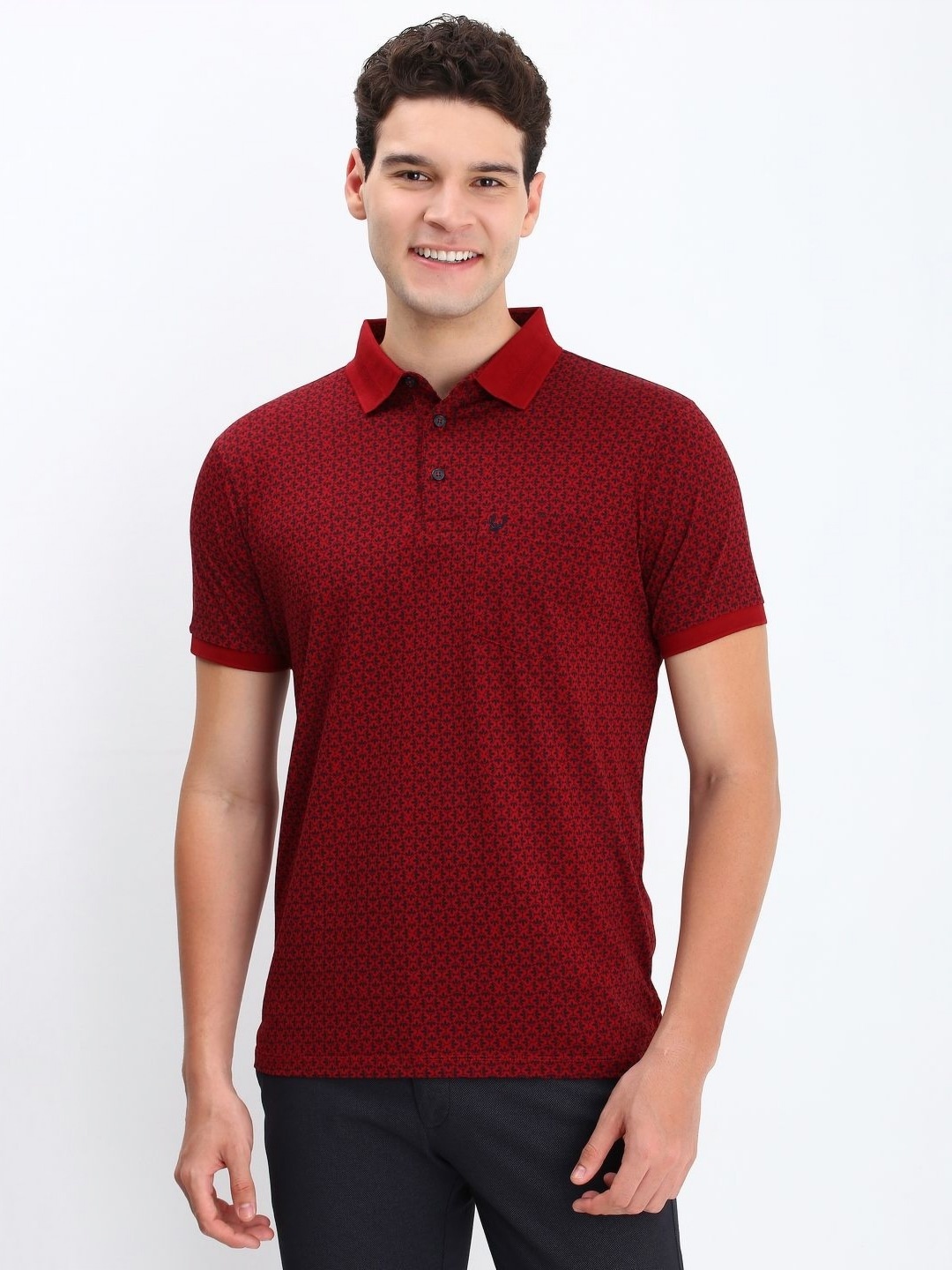 

Allen Solly Men Floral Printed Polo Collar Cotton T-shirt, Maroon
