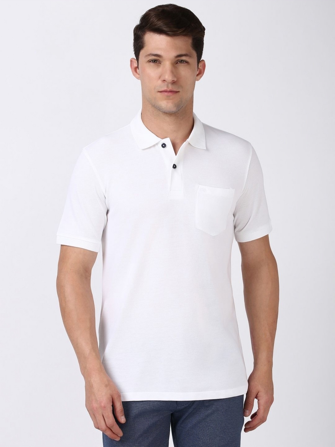 

Peter England Men Solid Polo Collar Cotton T-shirt, White