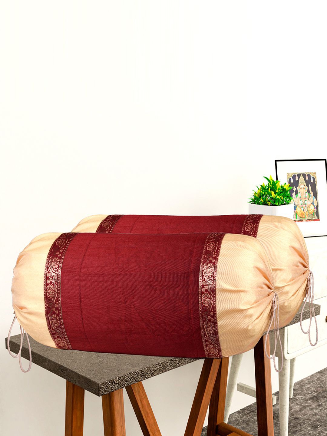 

Kuber Industries Maroon & Gold-Toned 6 Pieces Printed Cotton Bolster Covers