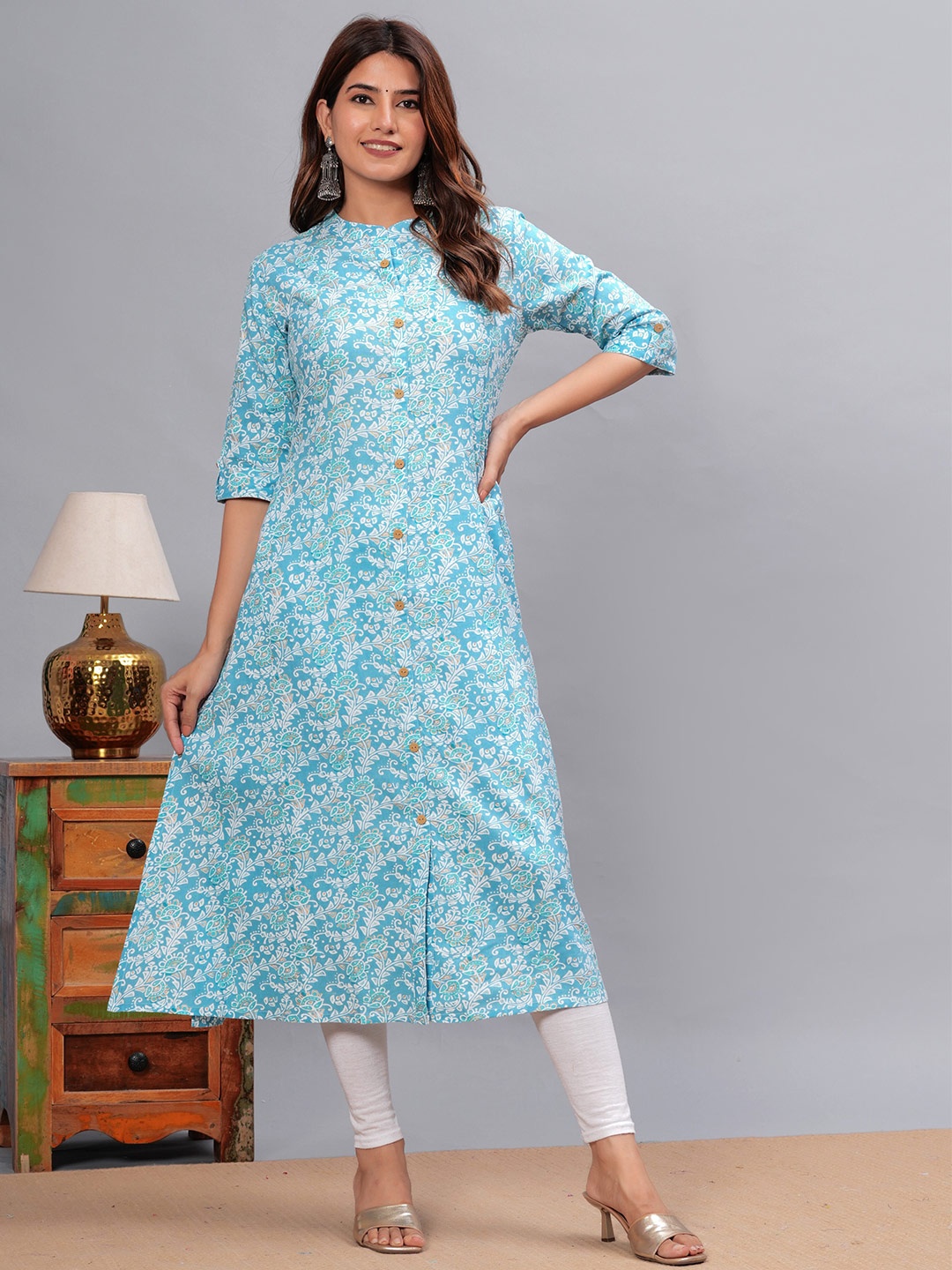 

JAIPURI COLLECTION Women Floral Printed A-Line Kurta, Turquoise blue