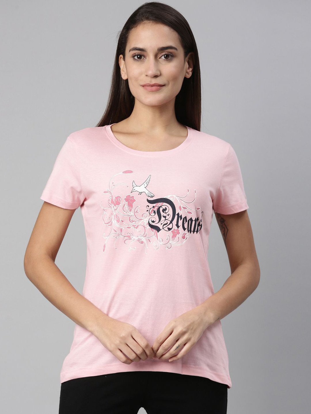 

Kryptic Women Printed Cotton Lounge T-Shirt, Pink