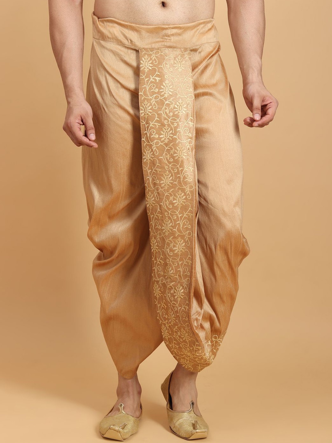 

Ethluxis Men Embroidered Dhoti Pants, Khaki