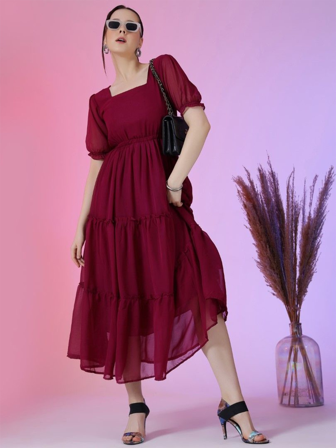 

Raiyani Enterprise Georgette Fit & Flare Midi Dress, Magenta