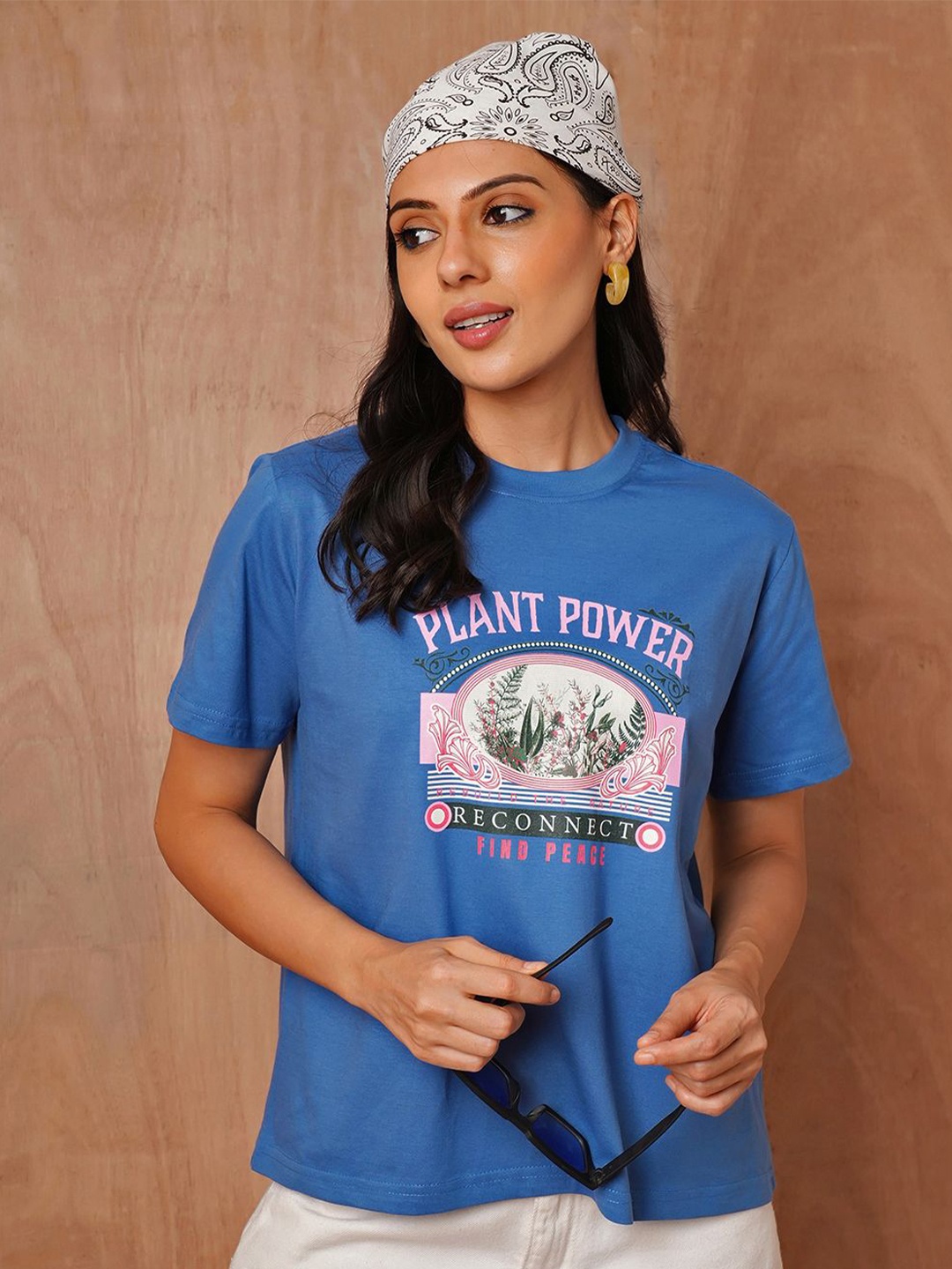 

The Roadster Lifestyle Co. Women Graphic Printed Round Neck Cotton Oversized T-shirt, Blue