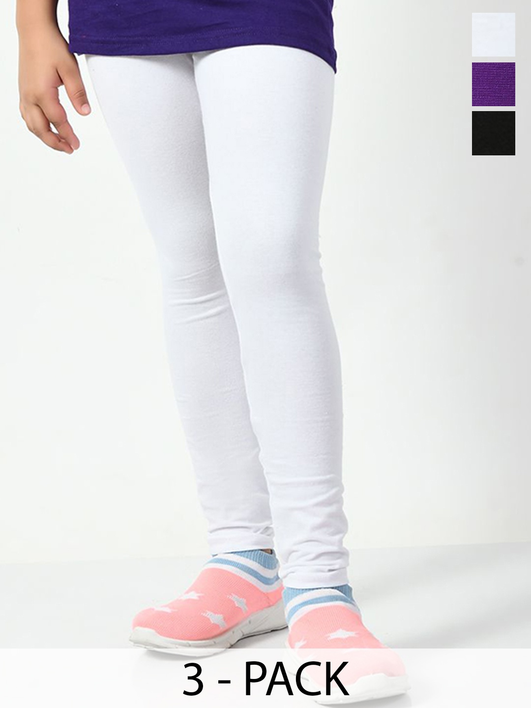 

KAYU Girls Pack Of 3 Churidar Length Leggings, Violet
