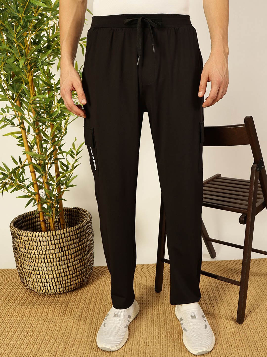 

Thomas Scott Men Solid Relaxed Fit Cotton Track Pants, Black