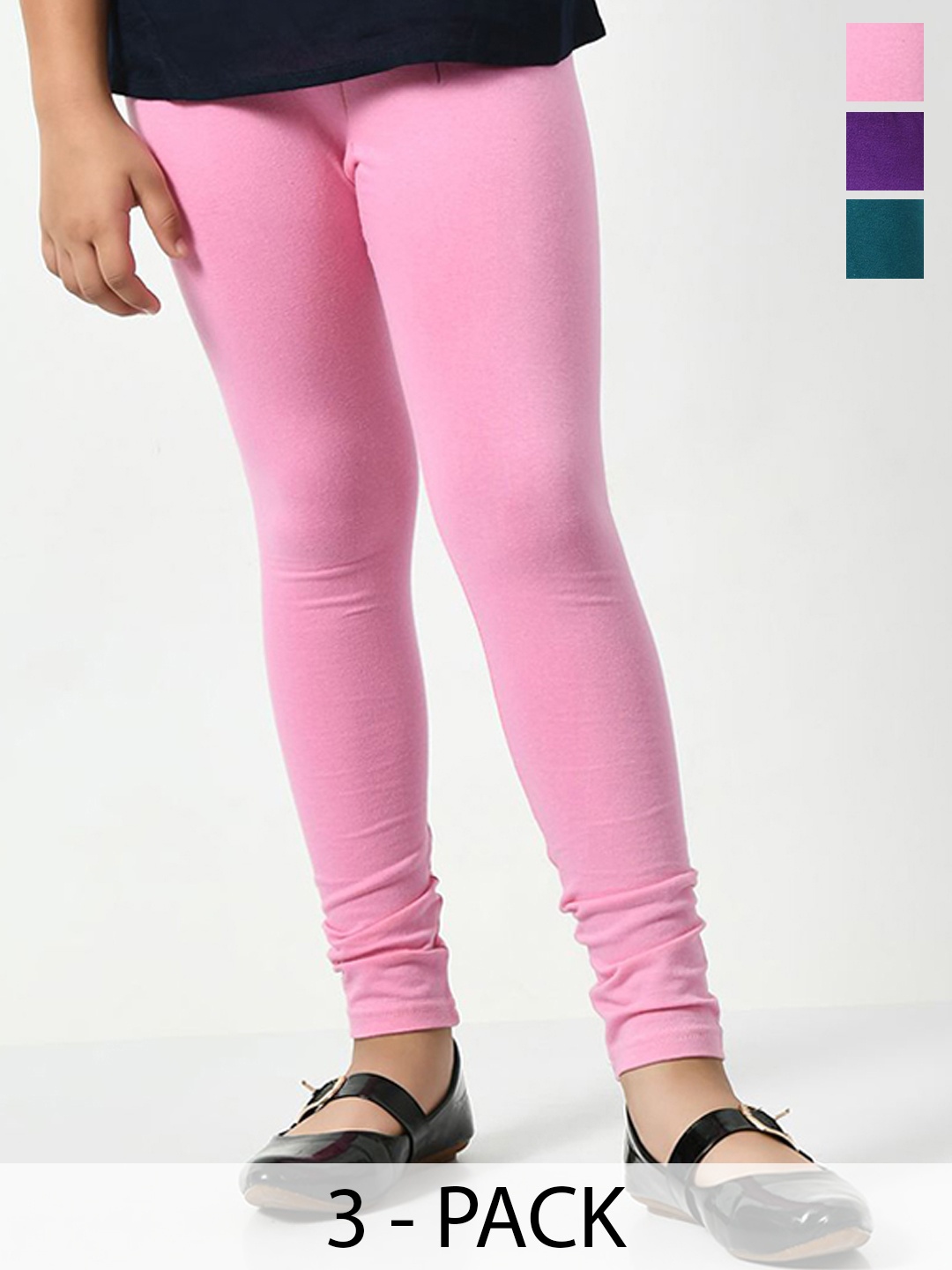 

KAYU Pack Of 3 Girls Churidar Length Leggings, Purple