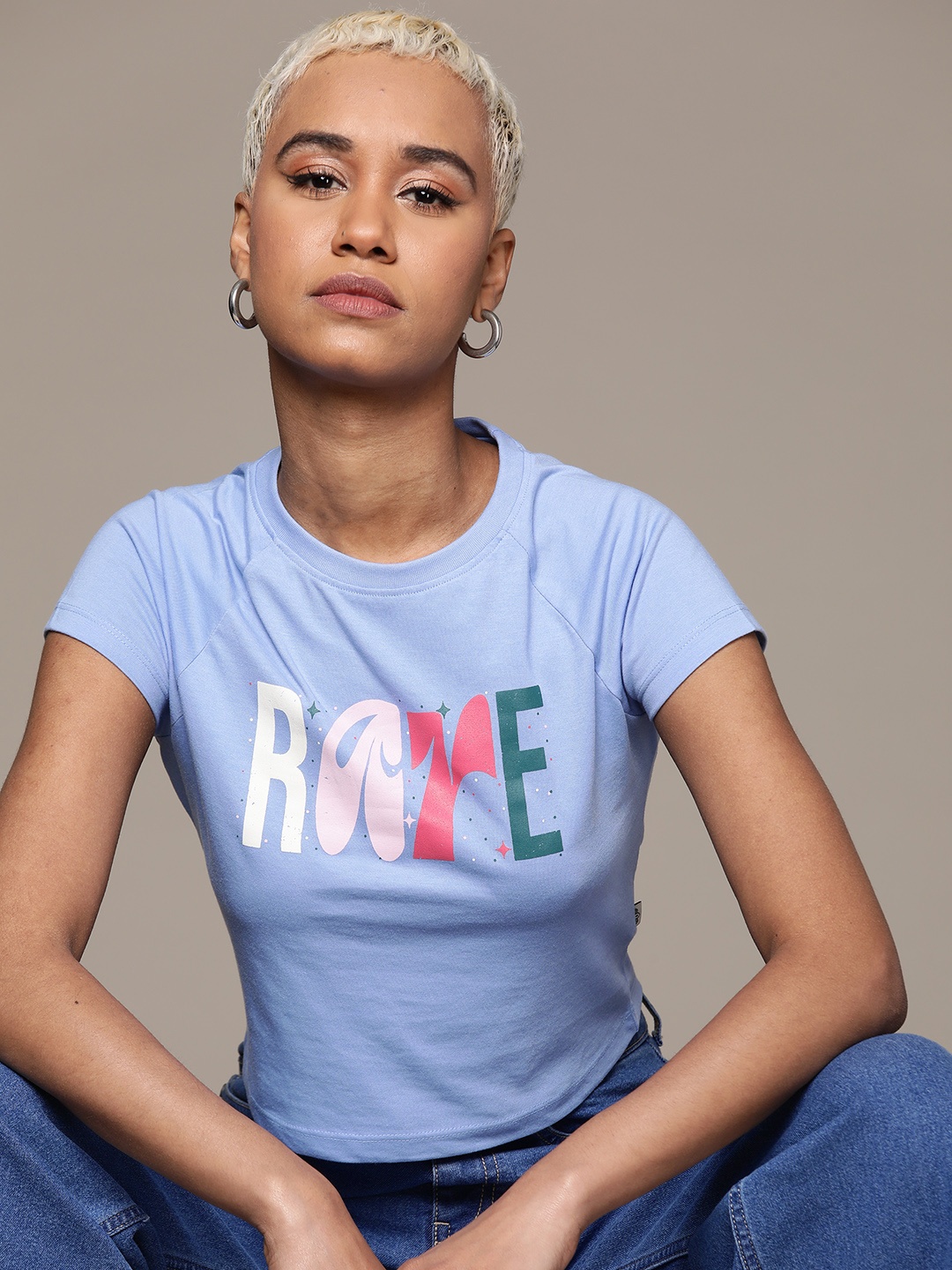 

The Roadster Lifestyle Co. Women Typography Printed Slim Fit Crop T-shirt, Blue