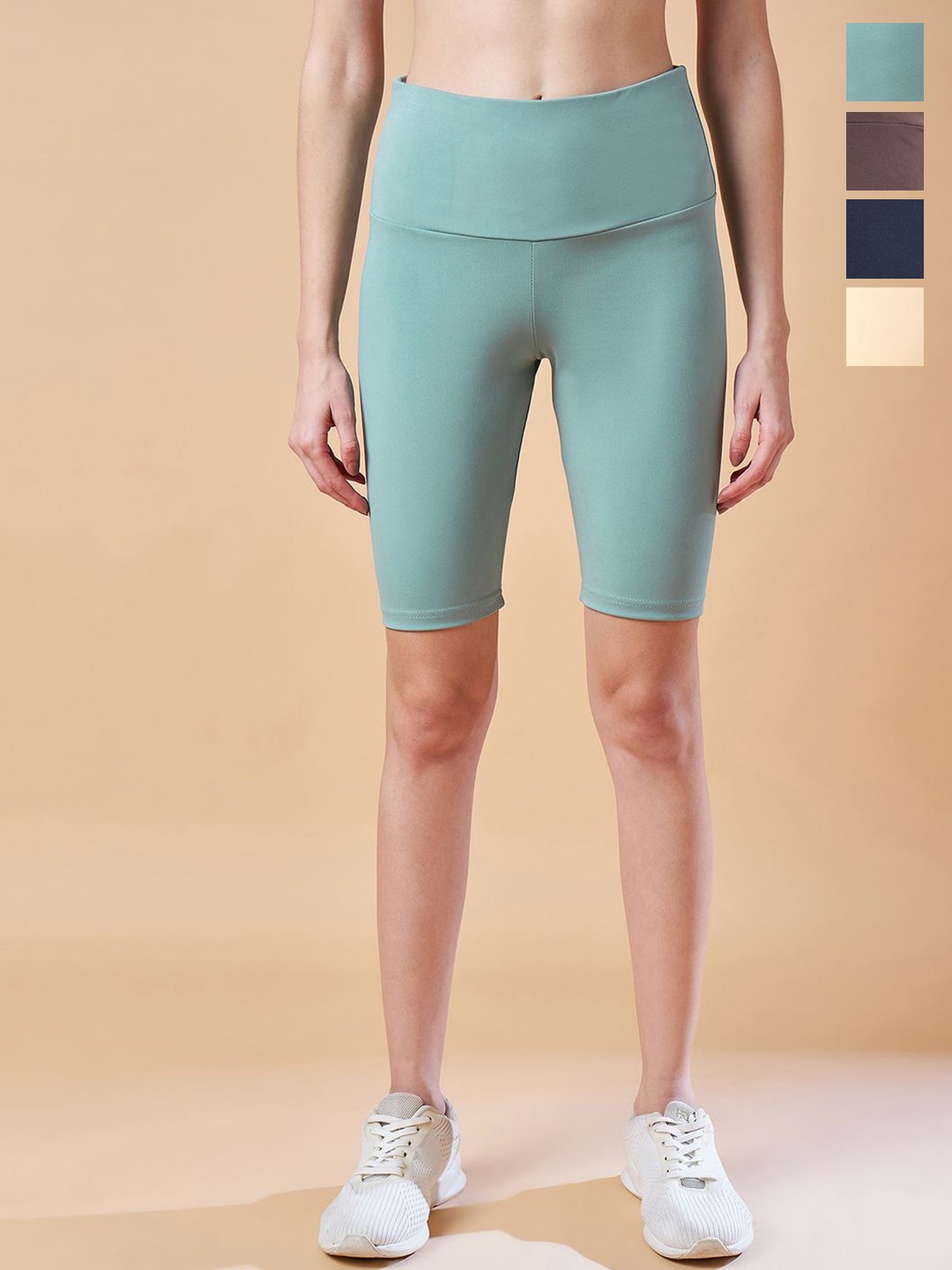 

COLOR CAPITAL Women Pack Of 4 Above Knee Length Cycling Tights, Green
