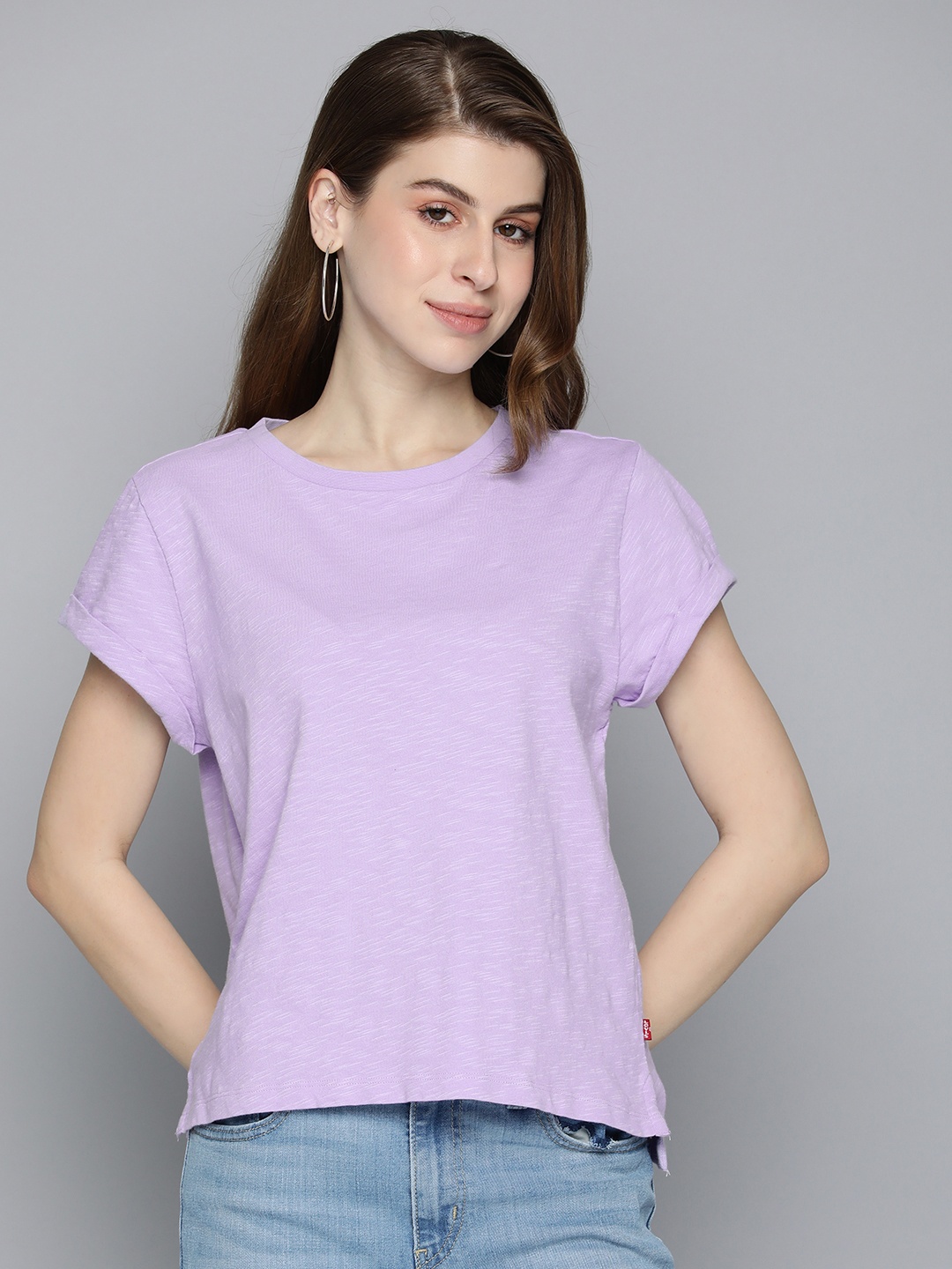 

Levis Pure Cotton Self Design Casual T-shirt, Lavender