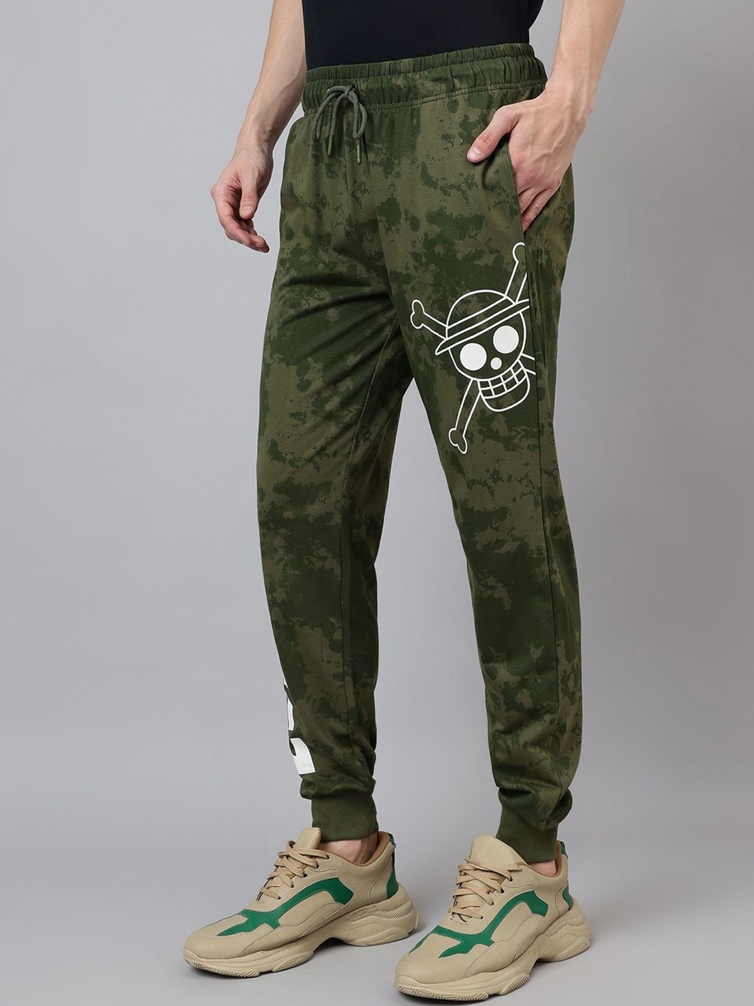 

Free Authority One Piece Men Printed Mid-Rise Joggers, Olive