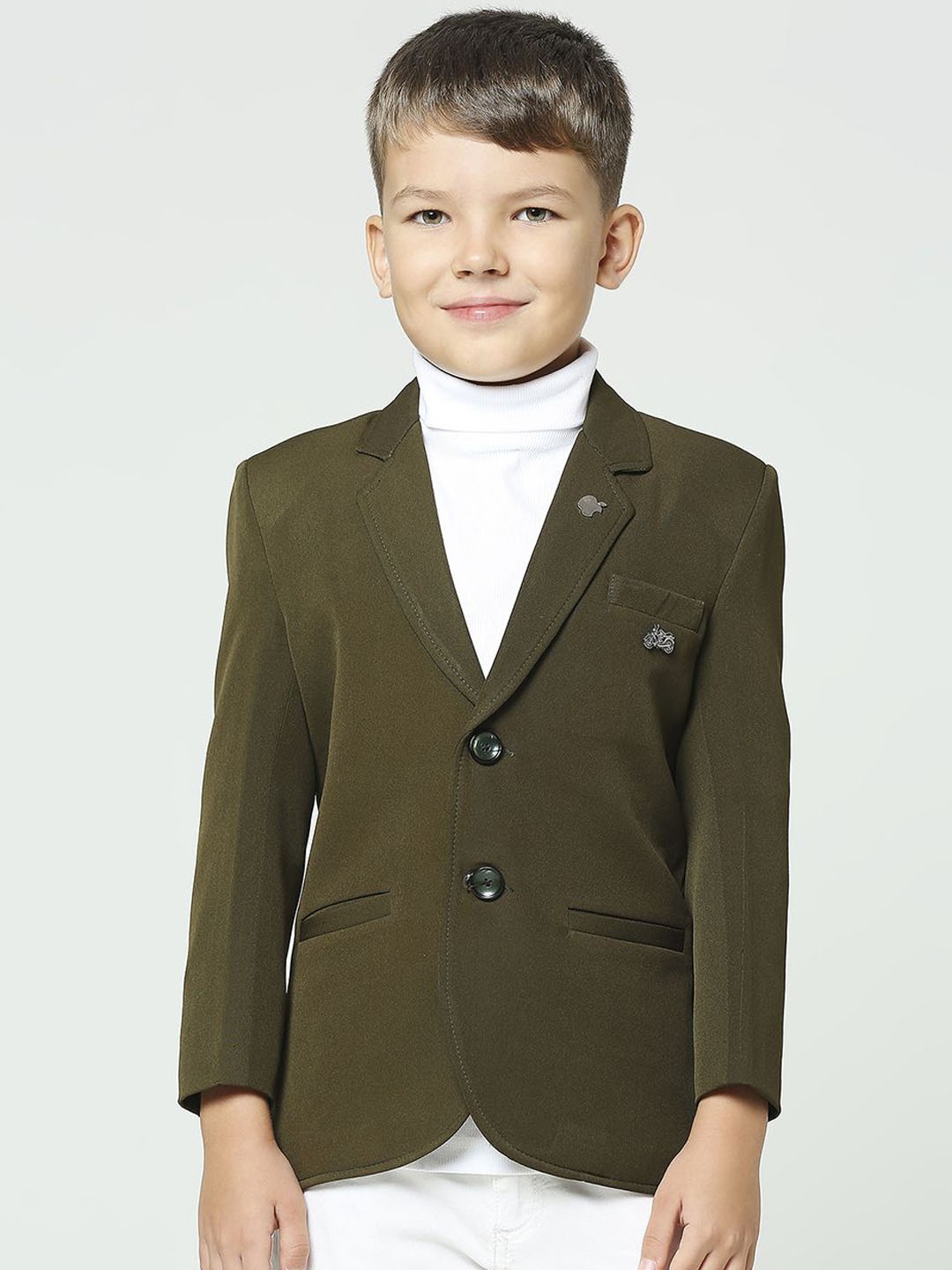 

YK Boys Notched Lapel Collar Comfort Fit Single Breasted Blazer, Green