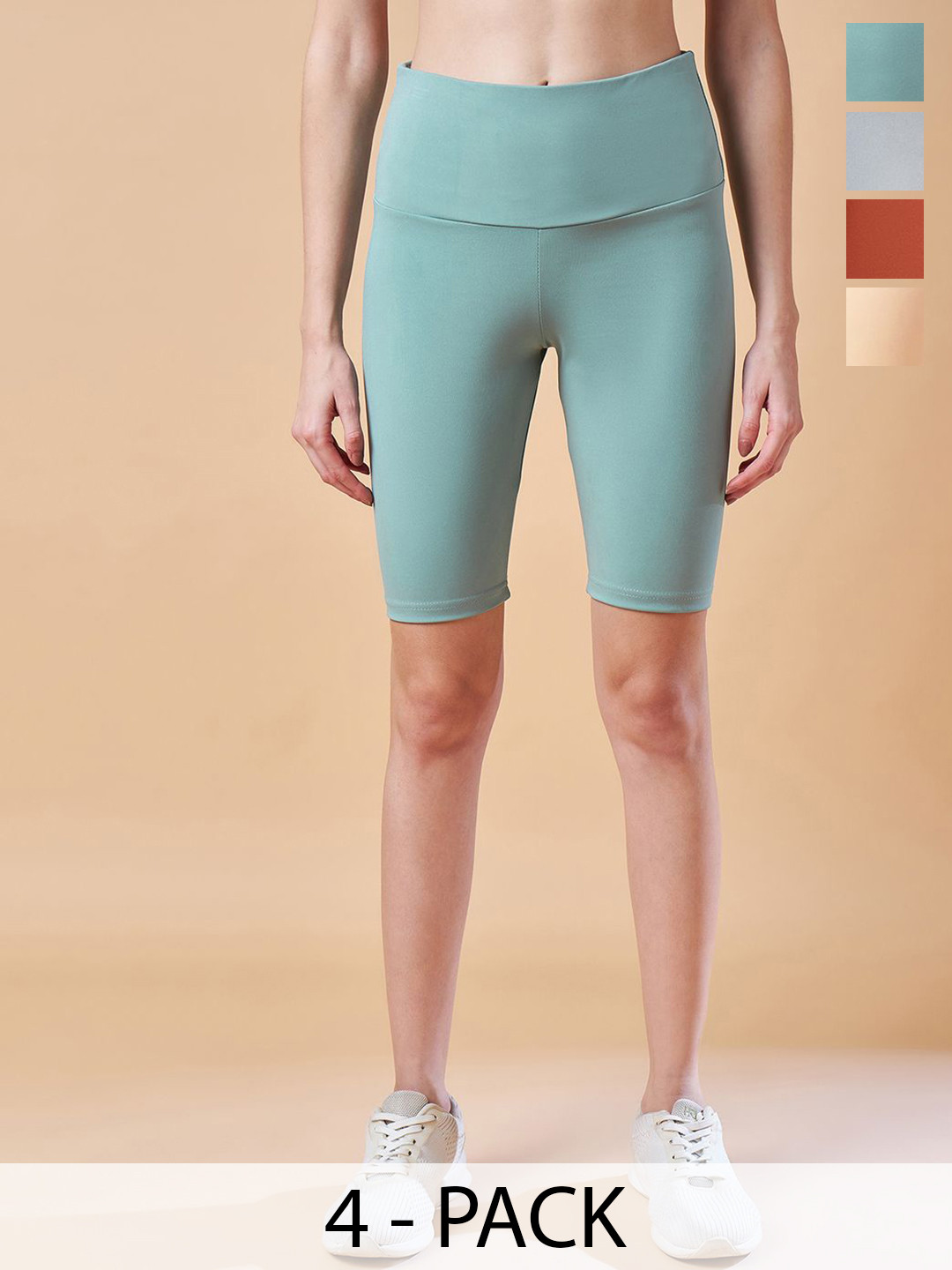 

COLOR CAPITAL Women Pack Of 4 High Rise Above Knee Cycling Tights, Sea green