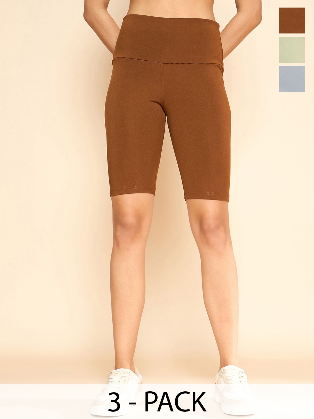 

COLOR CAPITAL Pack Of 3 Solid High Rise Gym Tights, Coffee brown