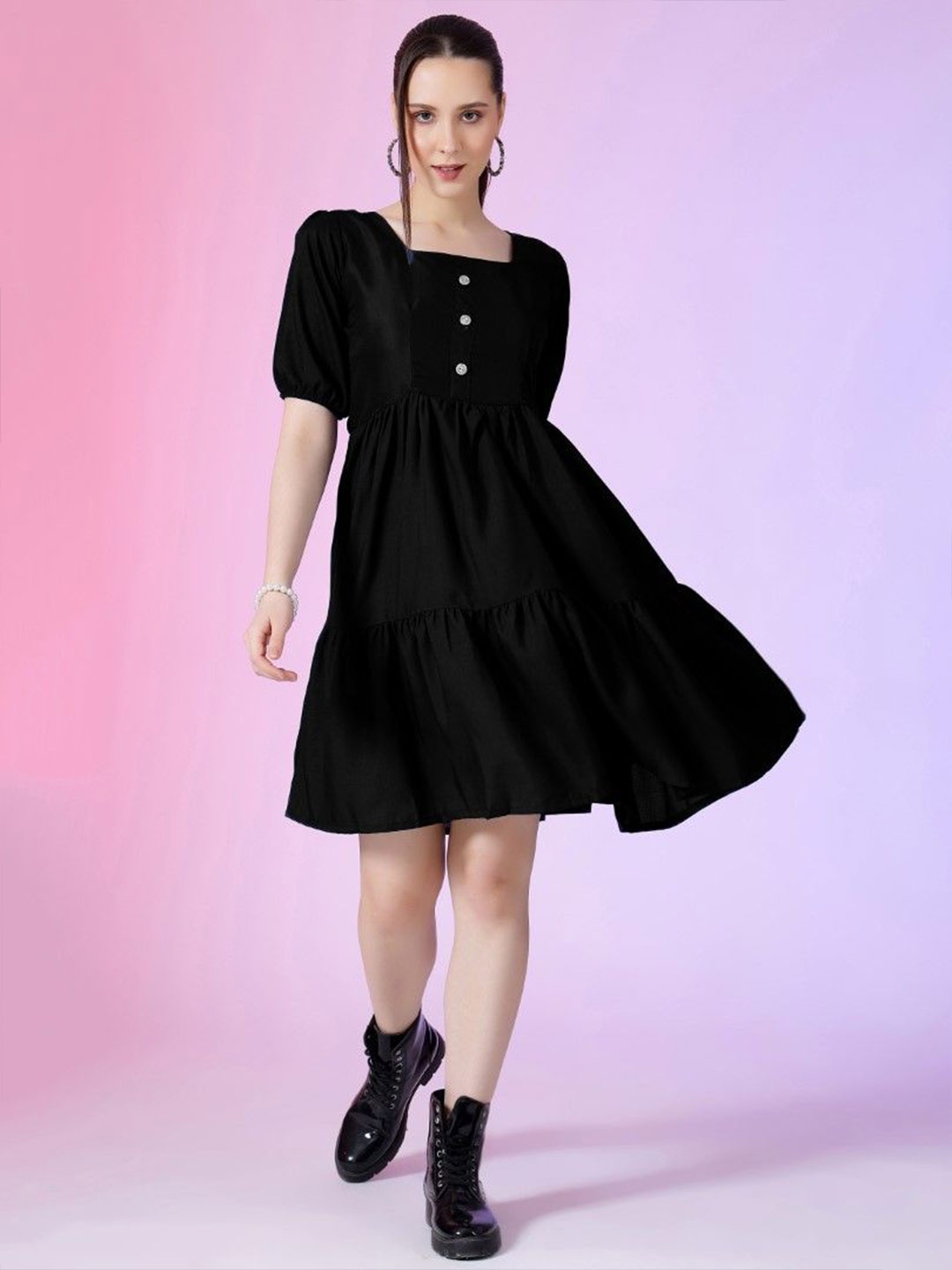 

Krunal Raiyani Tiered Fit & Flare Dress, Black