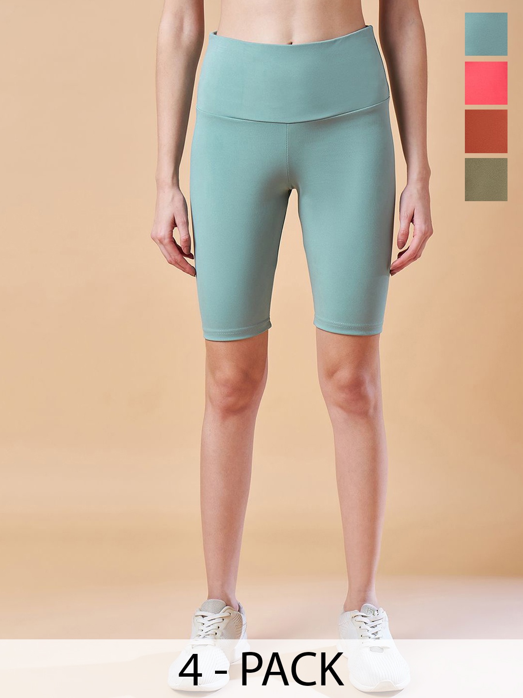 

COLOR CAPITAL Pack of 4 Solid Mid Rise Tights, Green