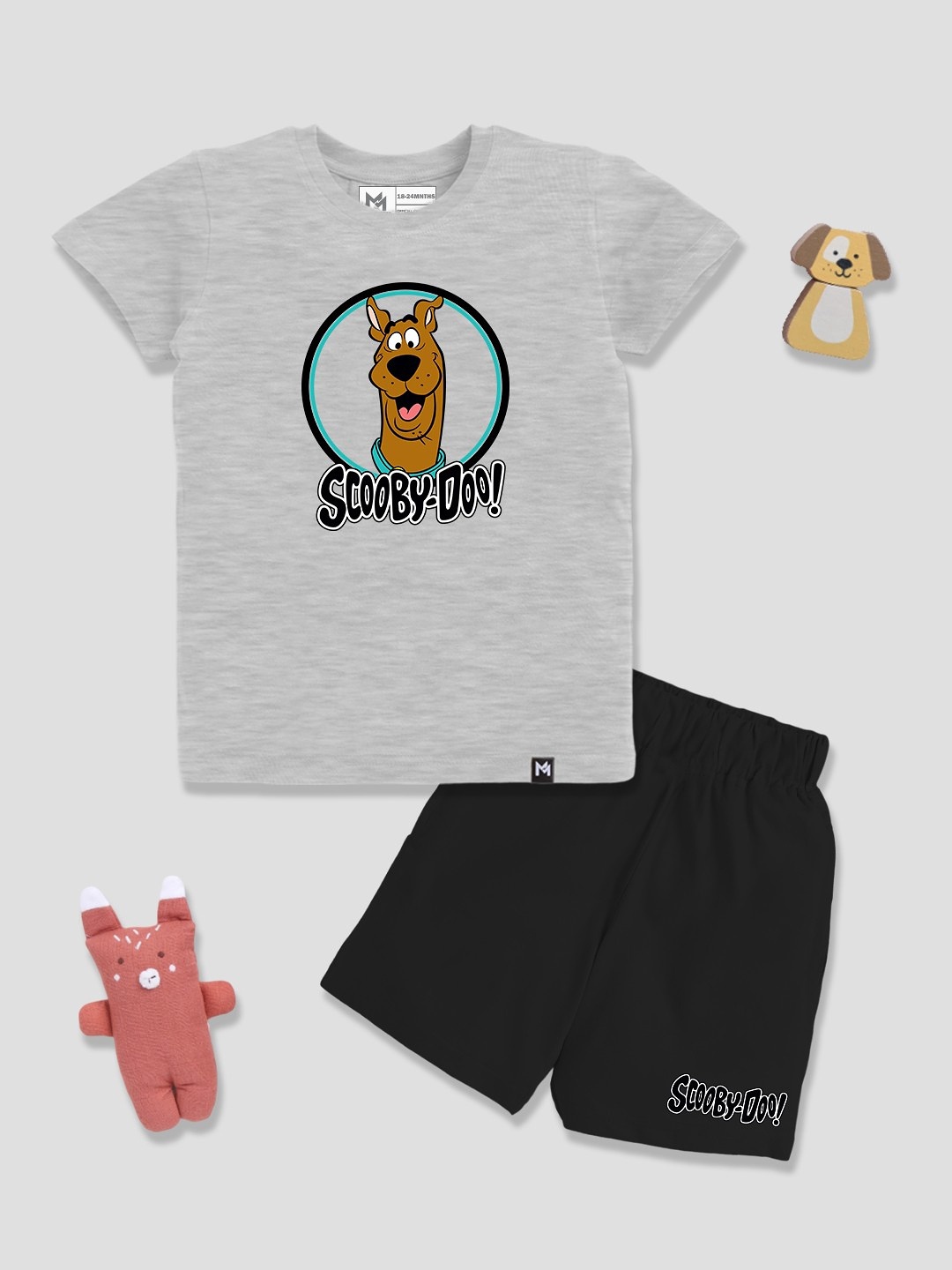 

YK X Minute Mirth Boys Scooby-Doo Printed Pure Cotton T-shirt & Shorts, Grey melange