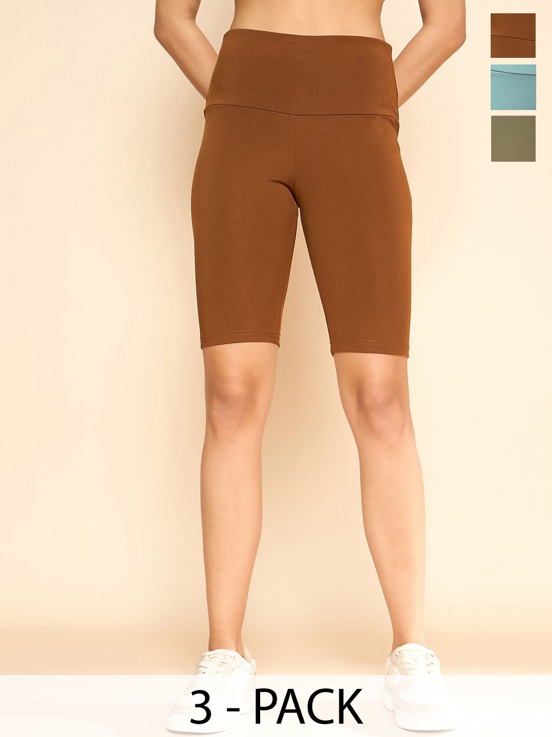 

COLOR CAPITAL Pack Of 3 Above Knee Women Gym Tights, Brown