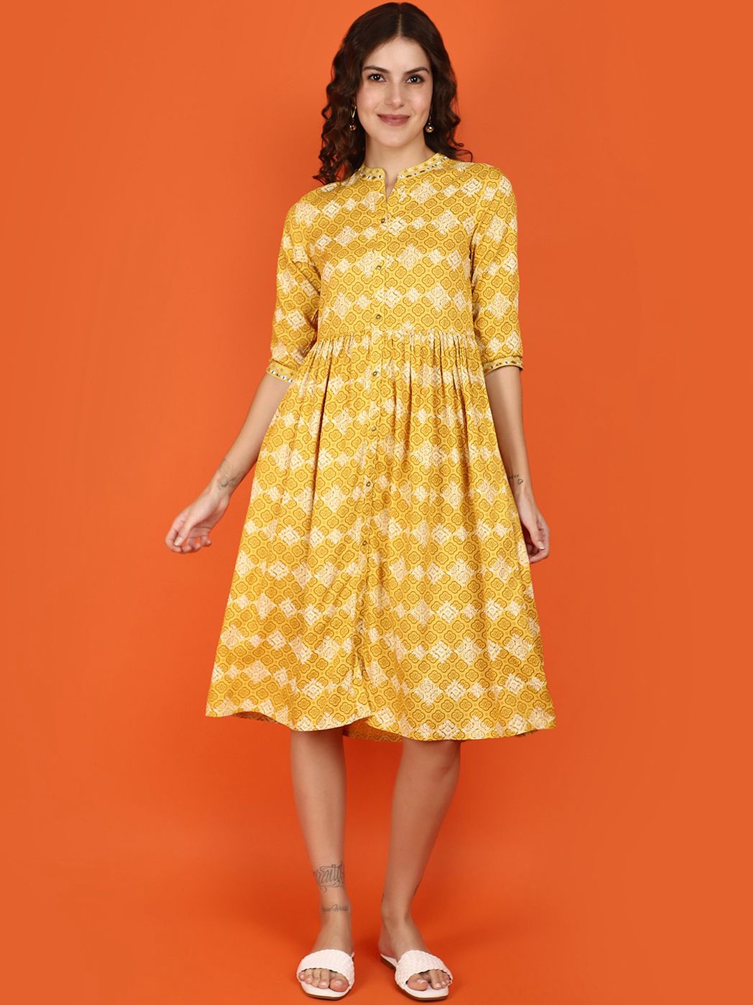 

V-Mart Women Midi Ethnic Dresses, Yellow