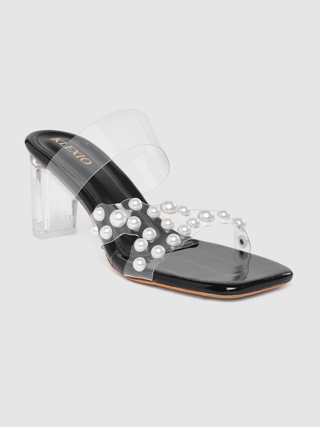 

KLEXIO Embellished Block Sandals, Black