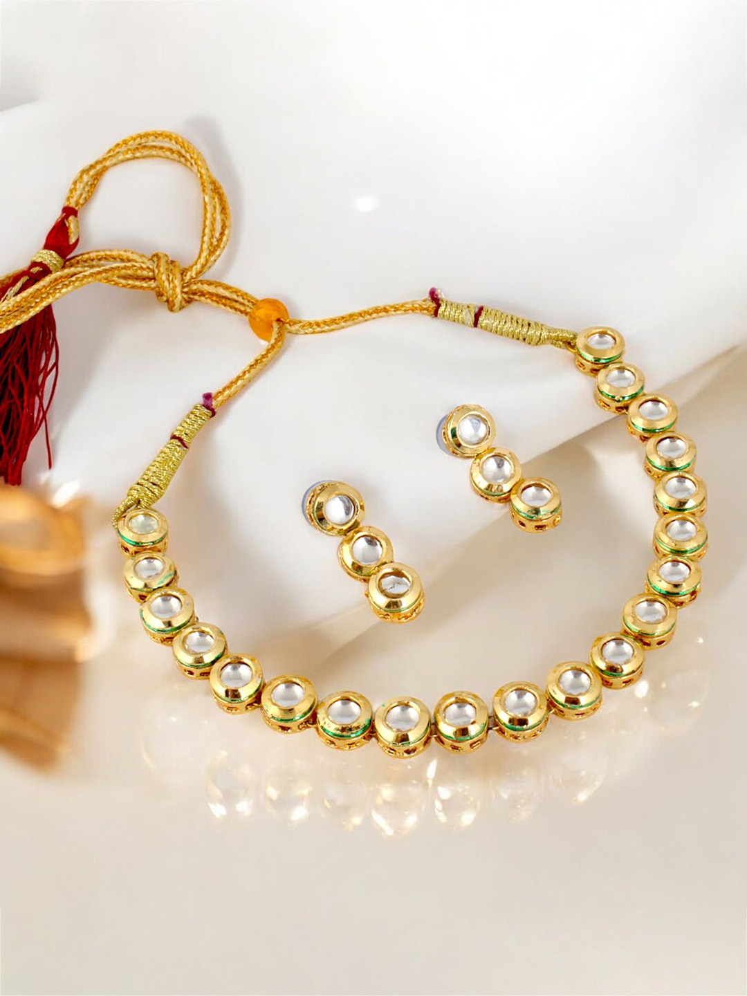

LUCKY JEWELLERY 18K Gold-Plated Kundan Stone-Studded Jewellery Set