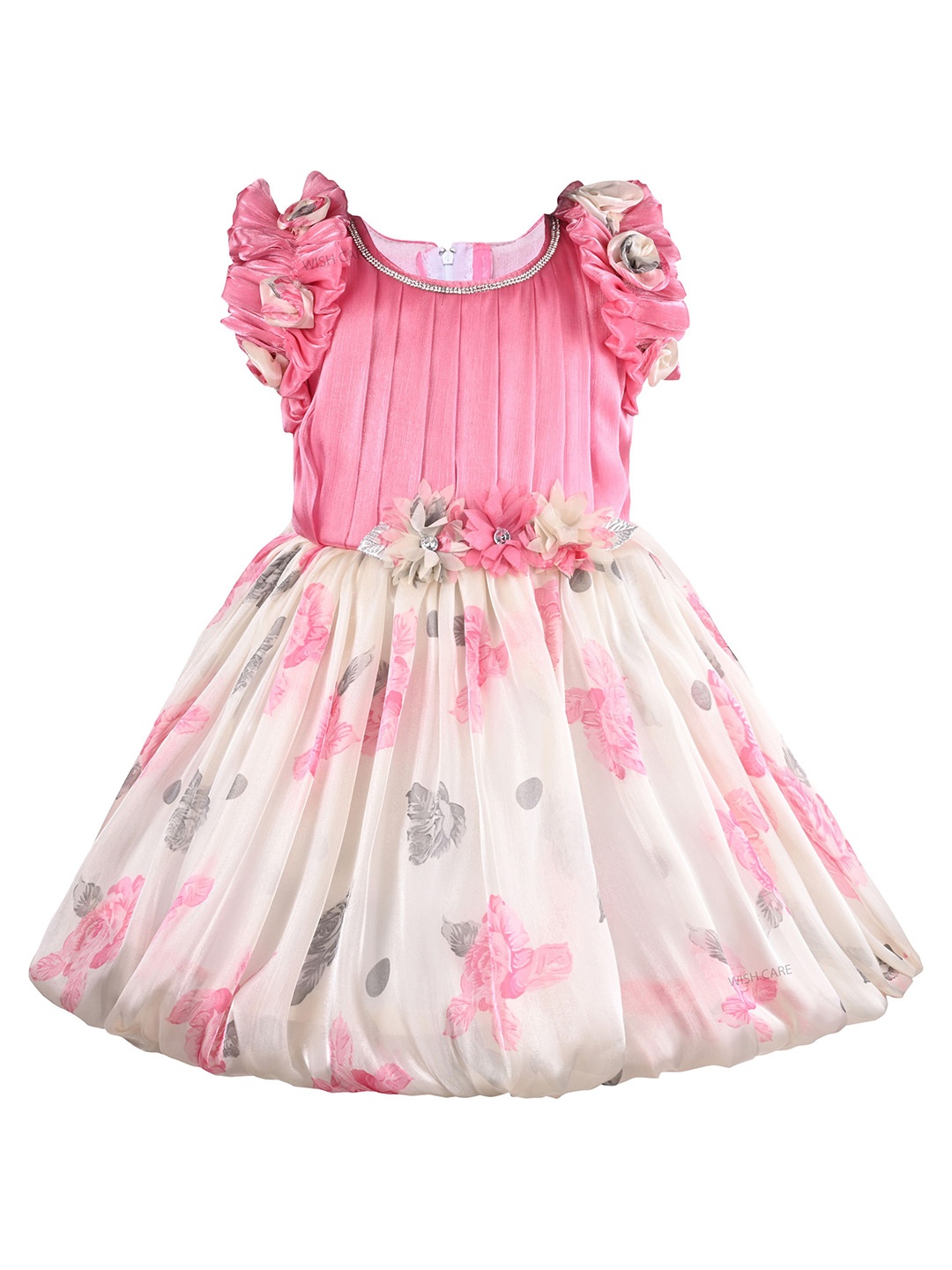 

Wish Karo Girl Floral Print Flared Sleeve Fit & Flare Dress, Pink