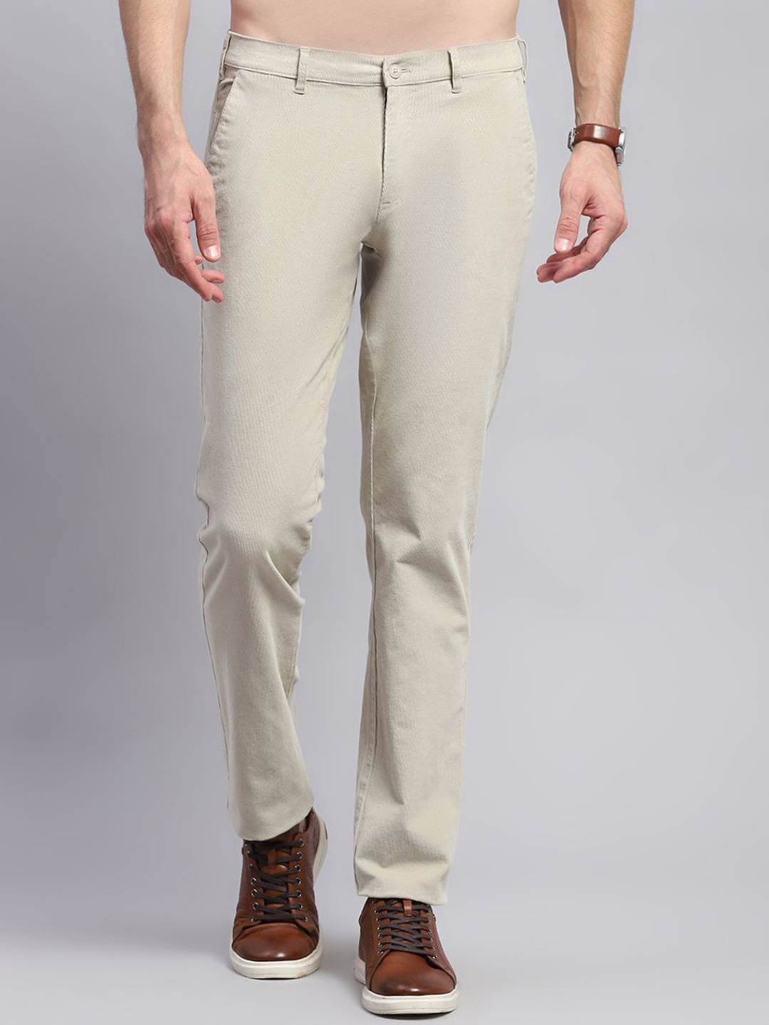 

Monte Carlo Men Mid-Rise Regular Fit Chinos Trousers, Beige