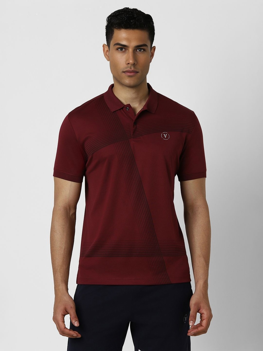 

Van Heusen Flex Men Striped Polo Collar Cotton T-shirt, Maroon