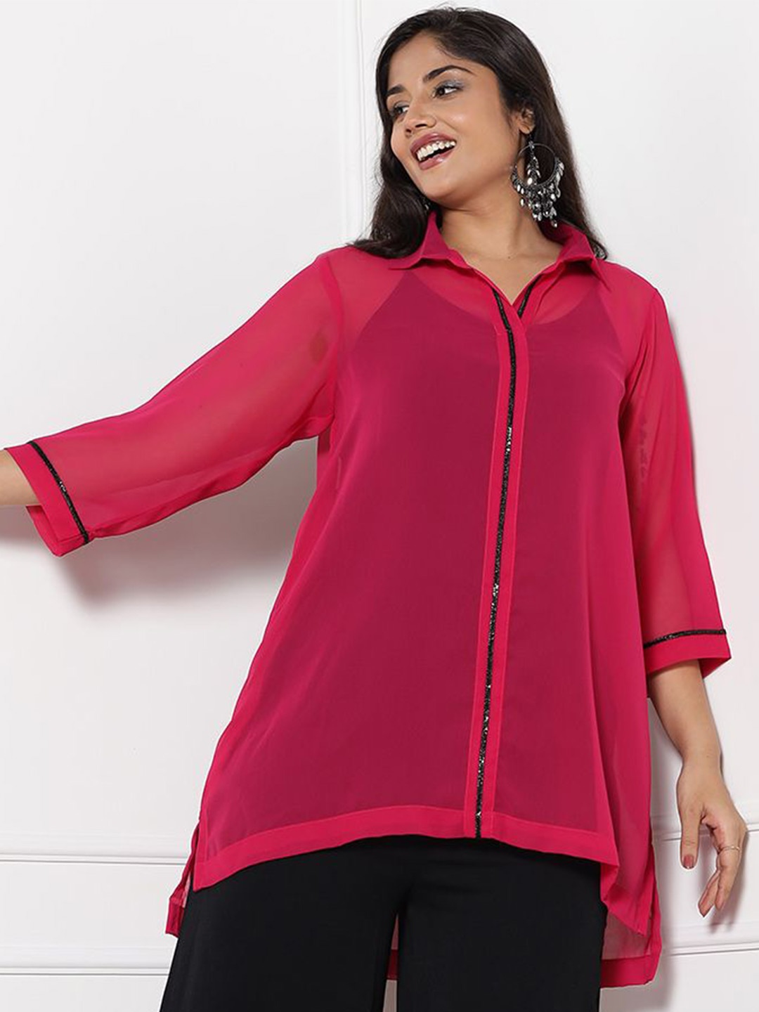 

LetsDressUp Women Shirt Style Longline Party Top, Magenta