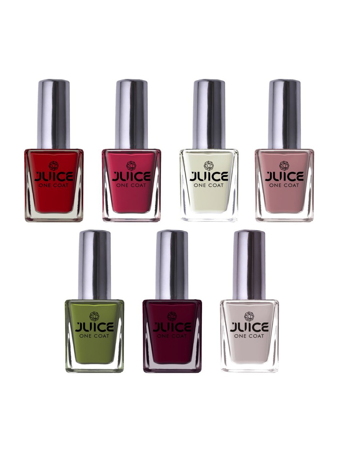 

JUICE Set Of 7 One Coat Long-Wearing Glossy Nail Polish - 11 ml Each, Red