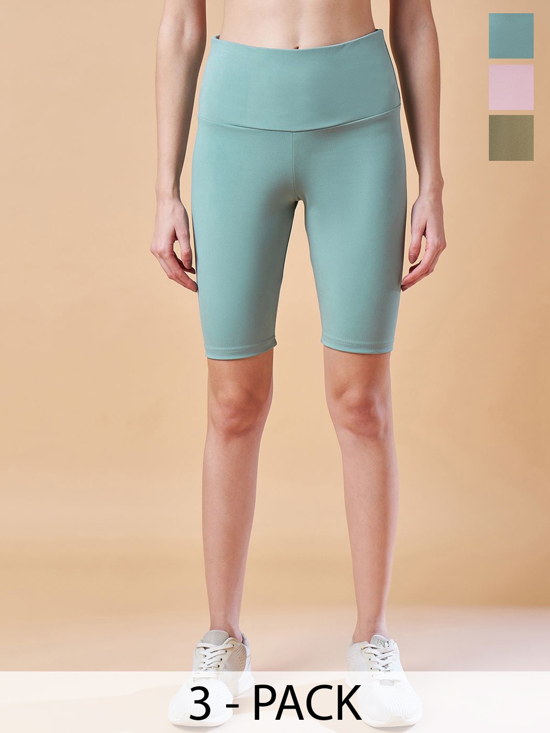 

COLOR CAPITAL Women Pack Of 3 Slim-Fit Above Knee Tights, Green