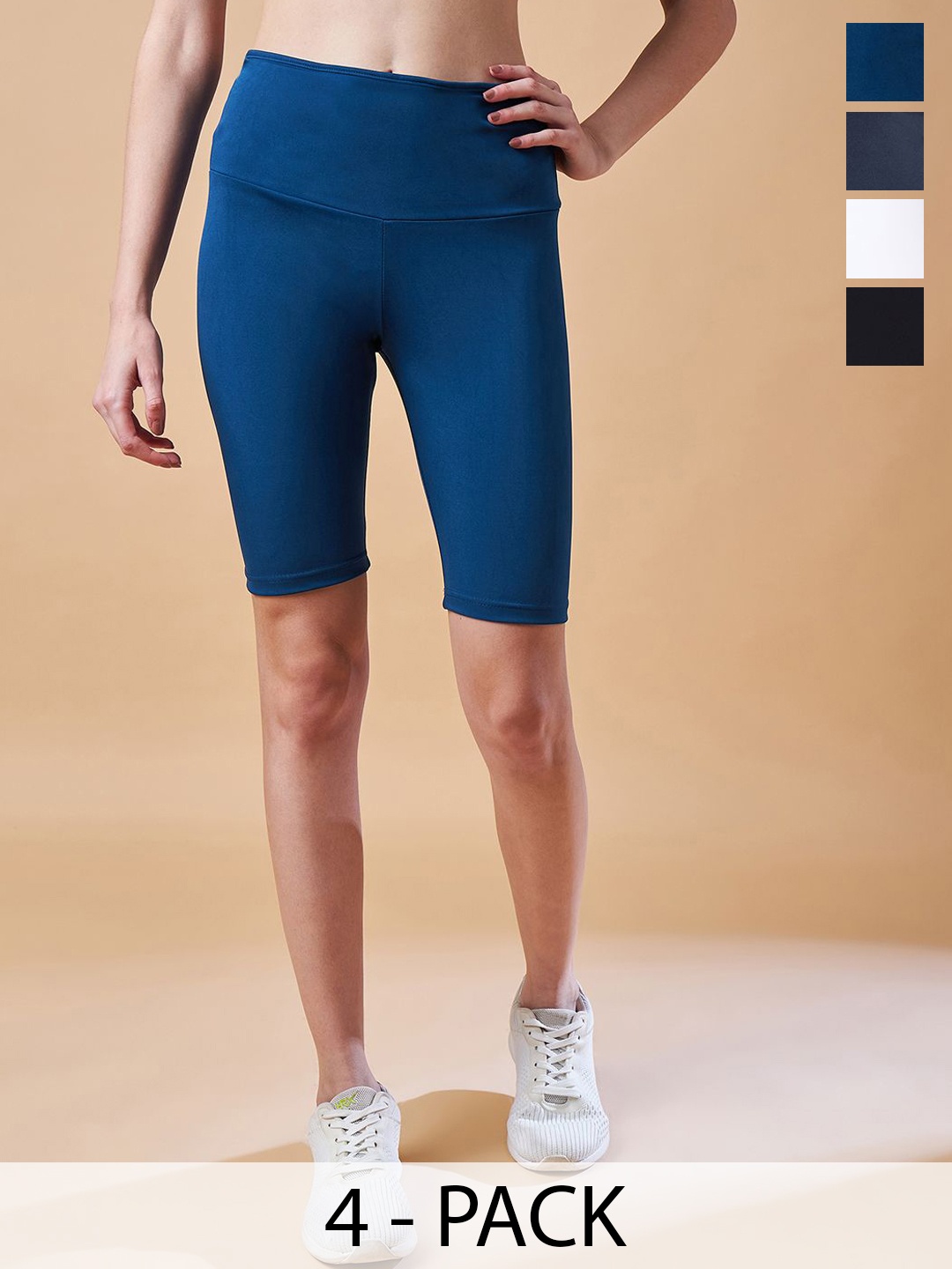 

COLOR CAPITAL Women Solid Pack Of 4 Above Knee Length Gym Tights, Blue