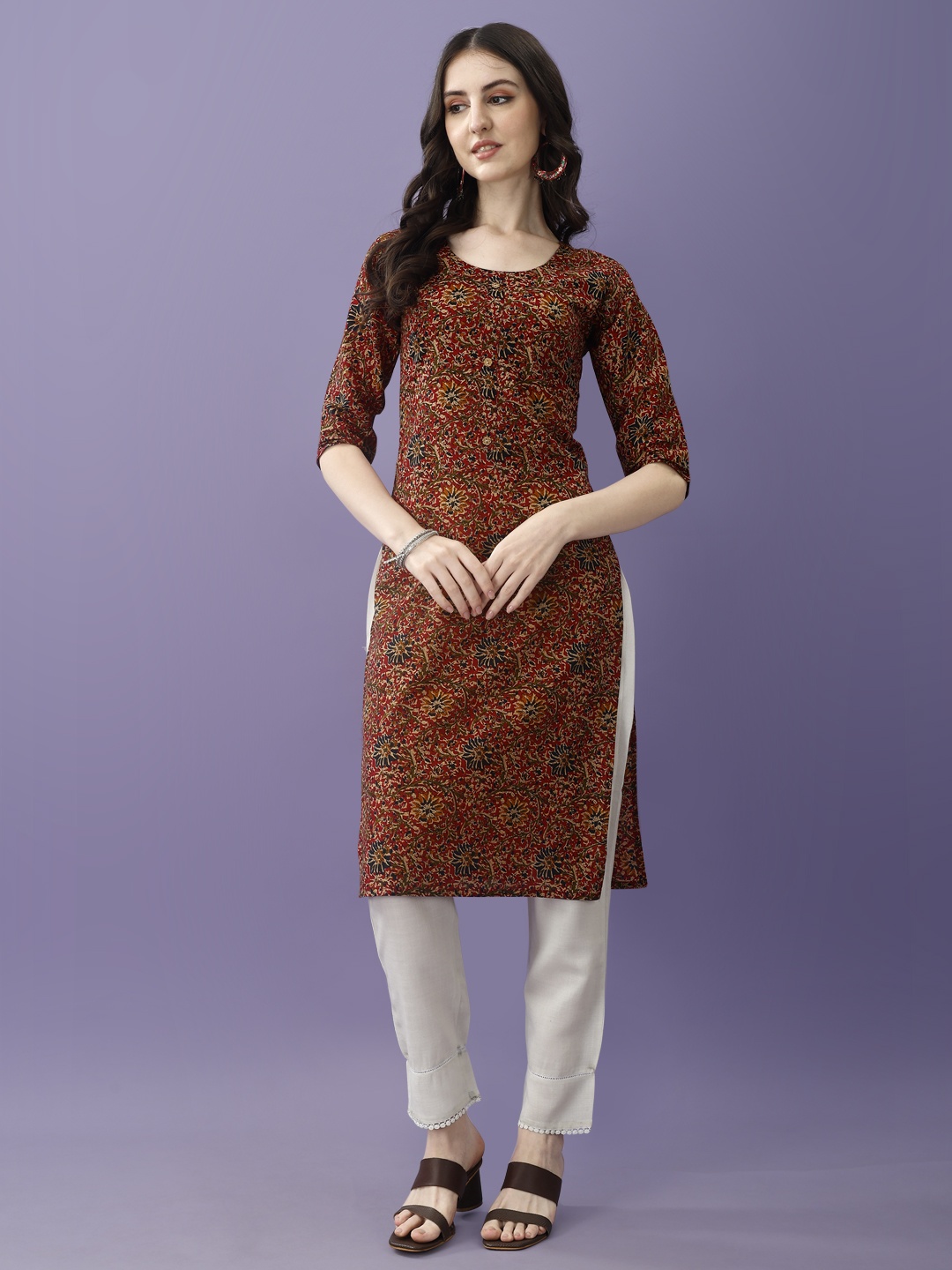 

KUNDAN FAB Women Cotton Ethnic Motifs Printed Kurta, Maroon