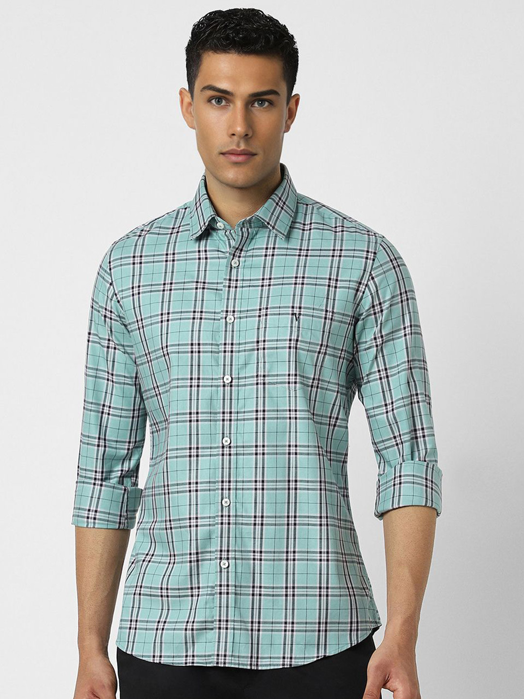 

Van Heusen Sport Men Slim Fit Tartan Checks Casual Shirt, Sea green