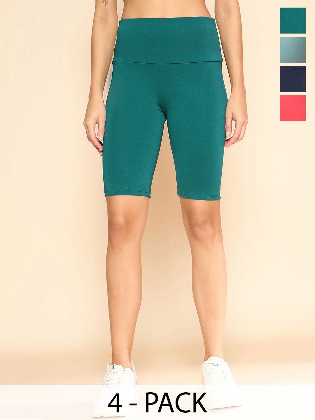

COLOR CAPITAL Pack Of 4 Women Antimicrobial Above Knee Gym Tights, Sea green