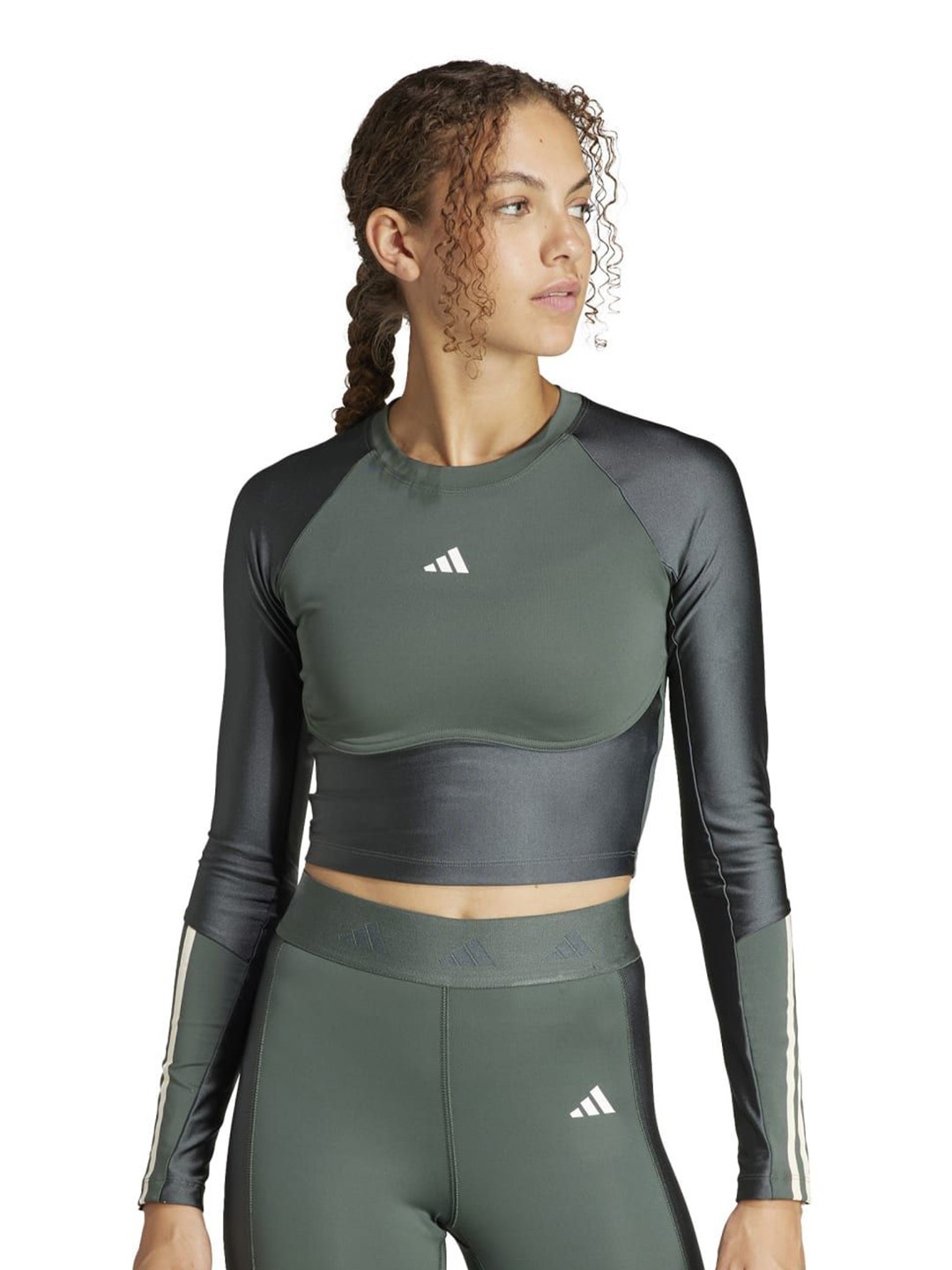 

ADIDAS Women Brand Logo Printed Round Neck Slim Fit T-shirt, Grey
